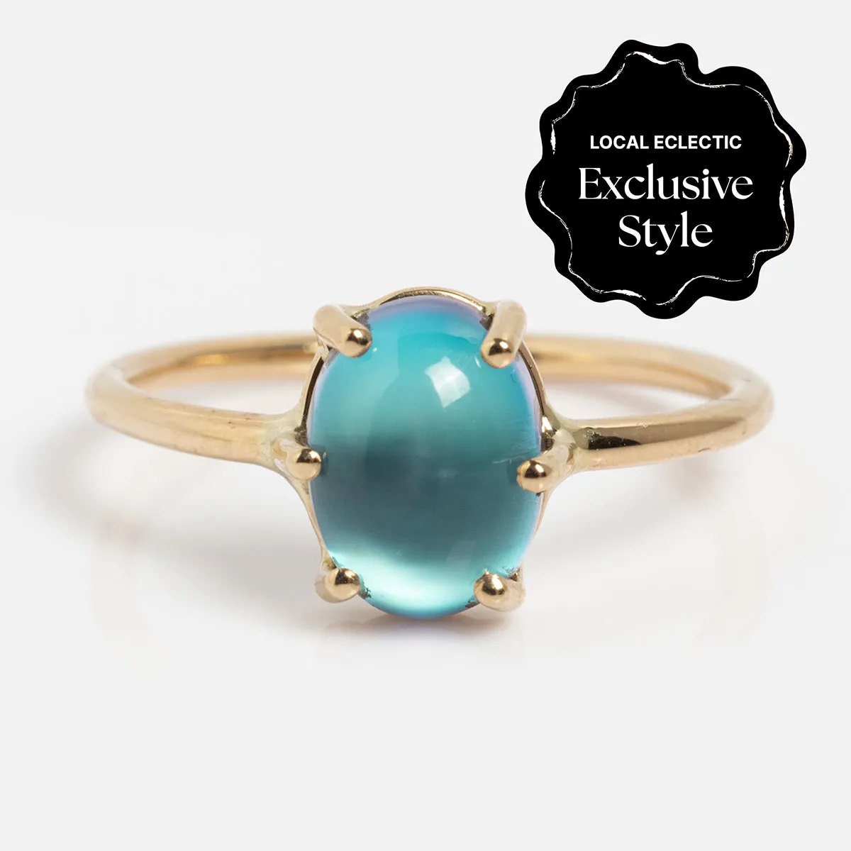 14k Blue Crush Cat's Eye Moonstone Solitaire Ring