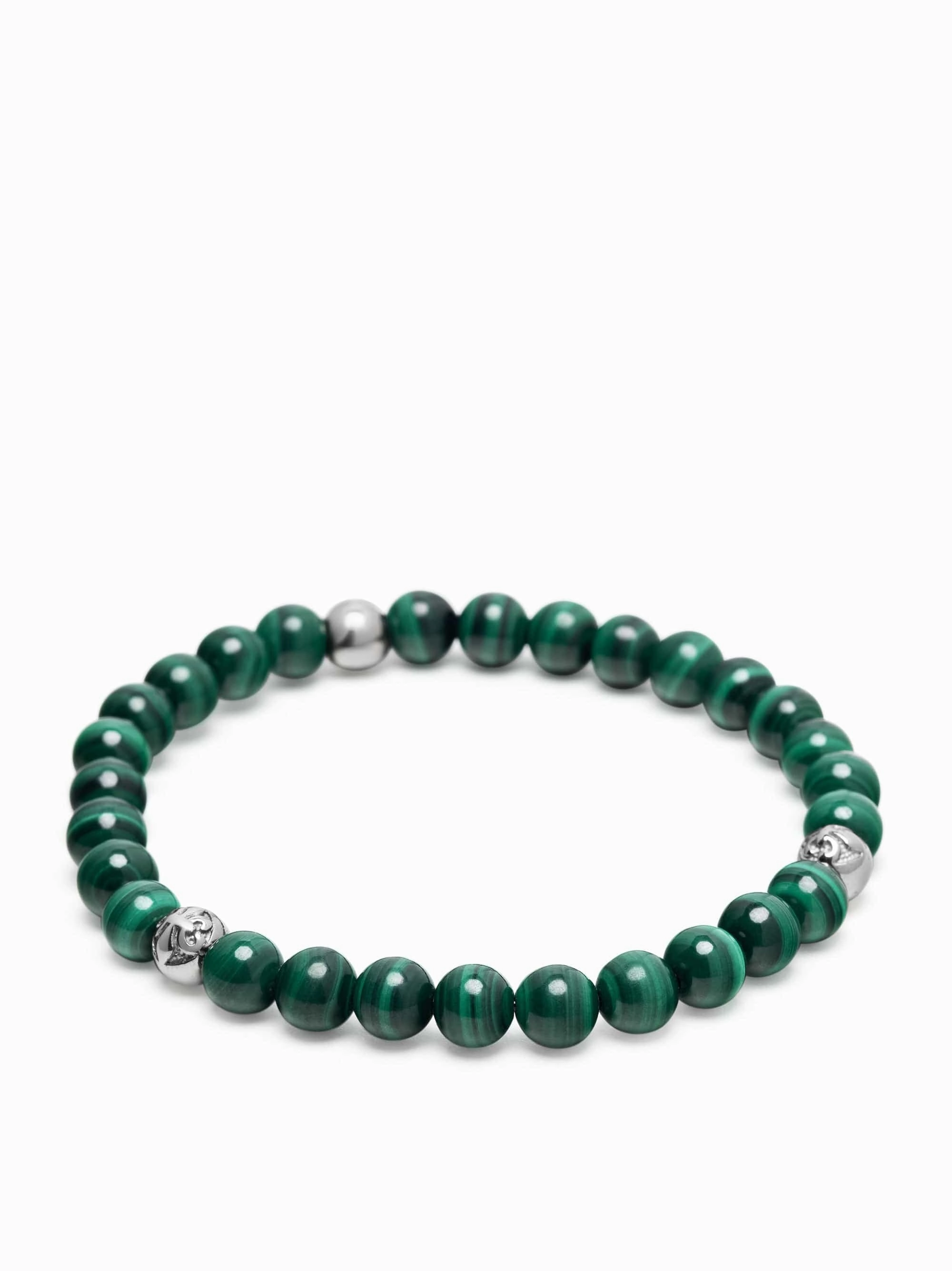 6mm Green Malachite Bracelet with Silver Balls