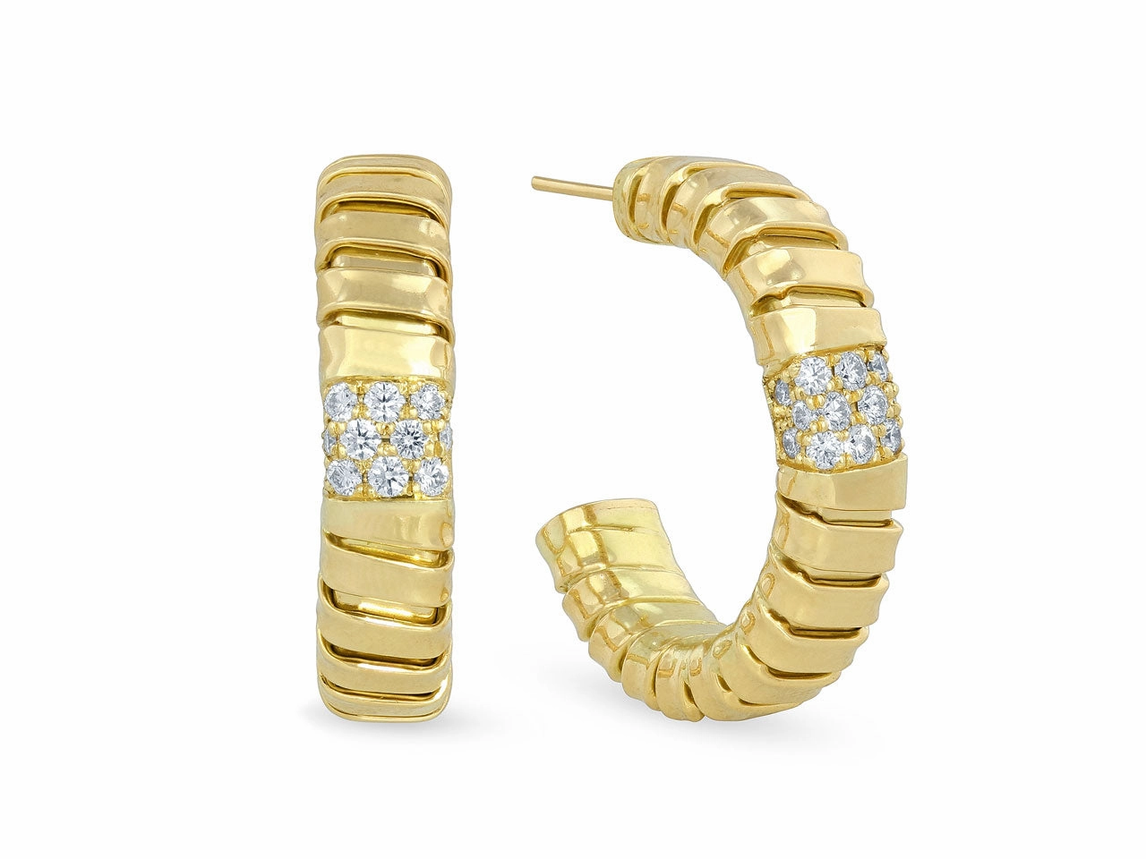 'Veneto' Gold and Pav-set Diamond Hoop Earrings in 18K Gold