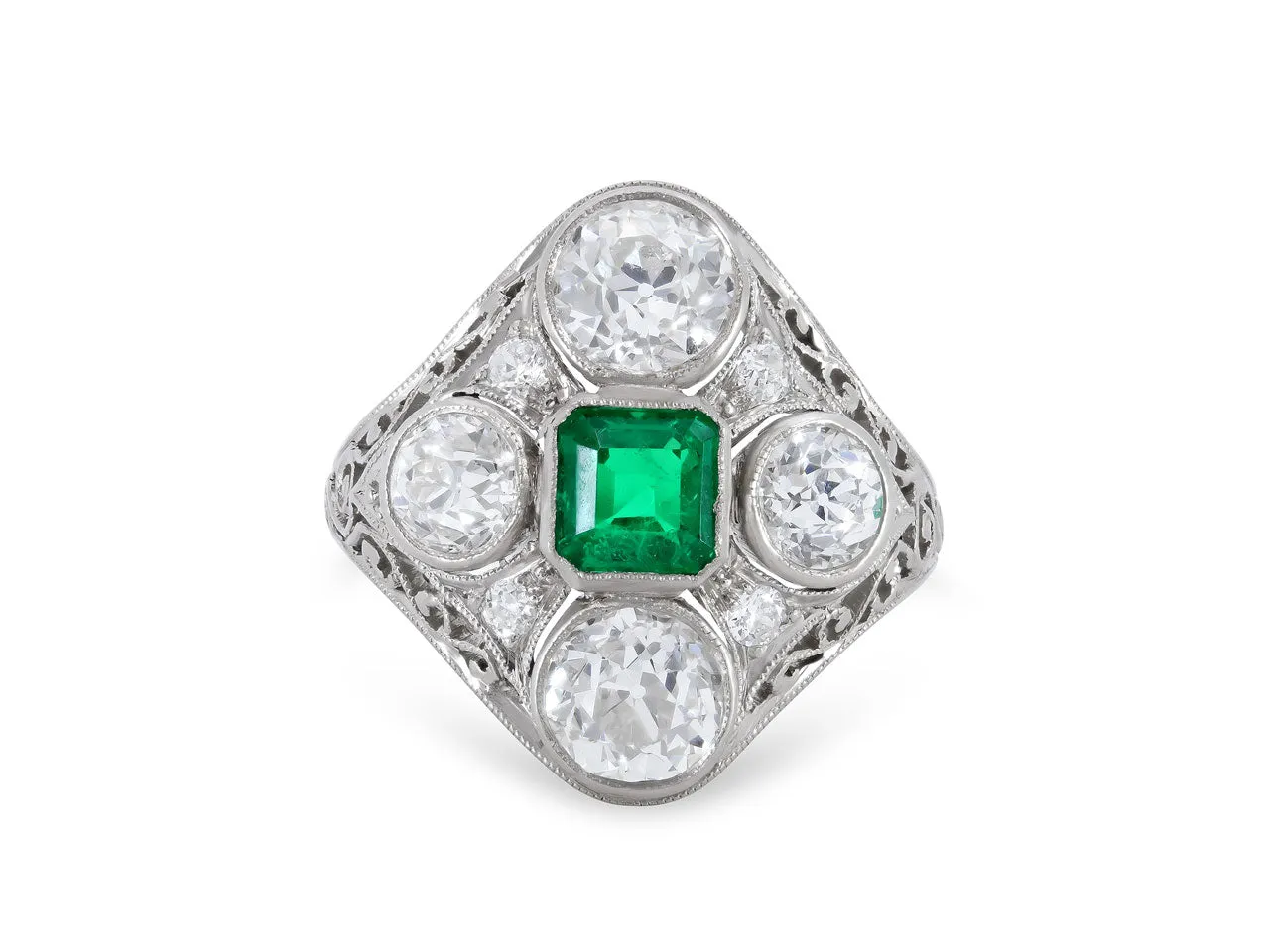 Antique Edwardian Emerald and Diamond Ring in Platinum