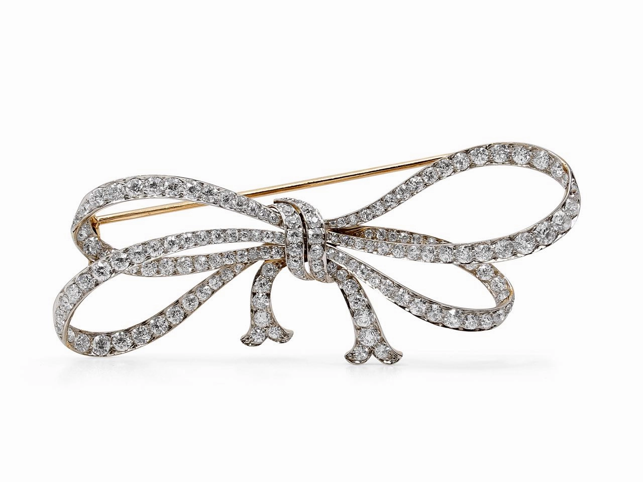 Antique Edwardian Shreve & Co. Diamond Bow Brooch in 18K Gold