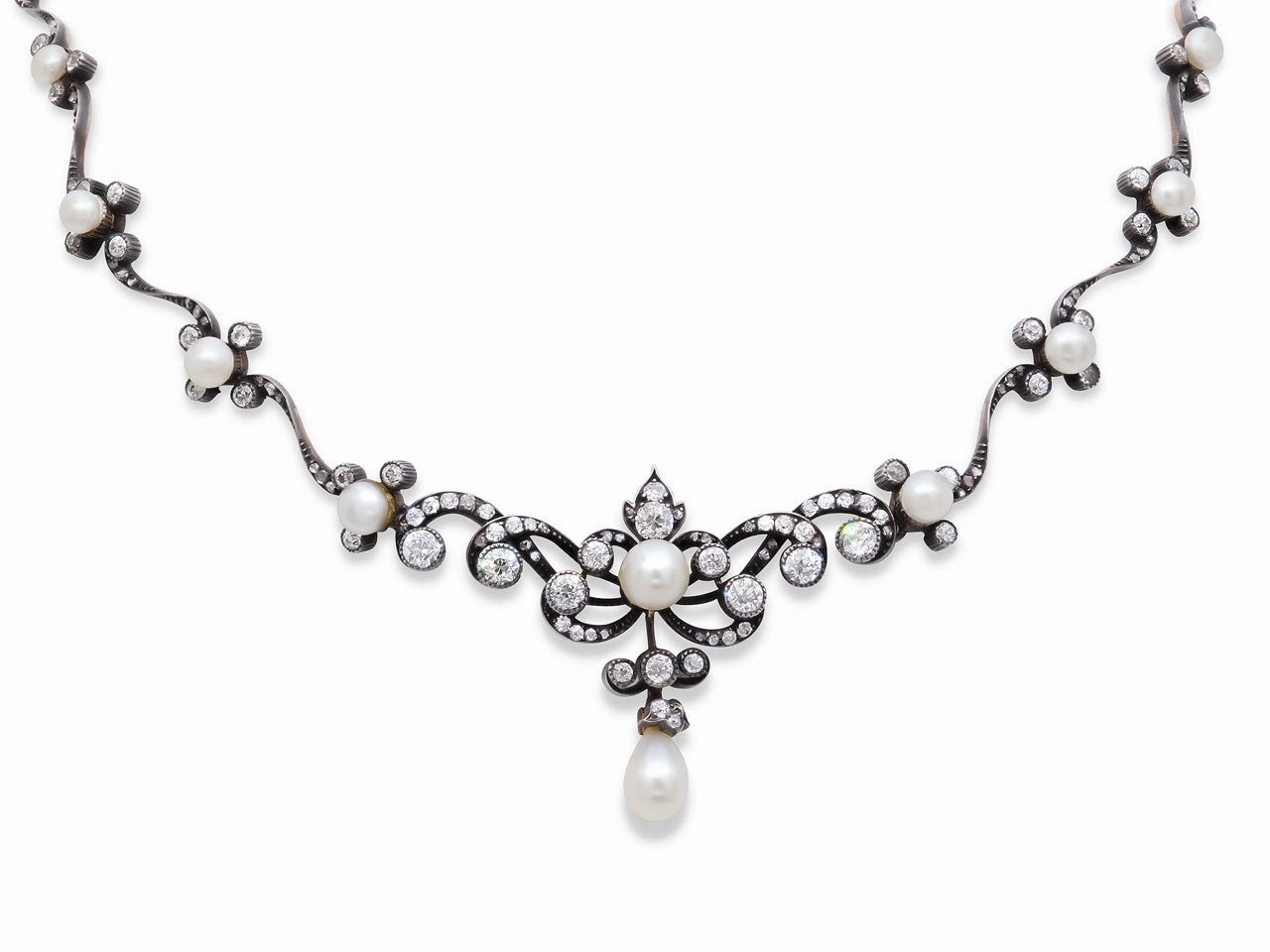 Antique Victorian Natural Pearl and Diamond Necklace