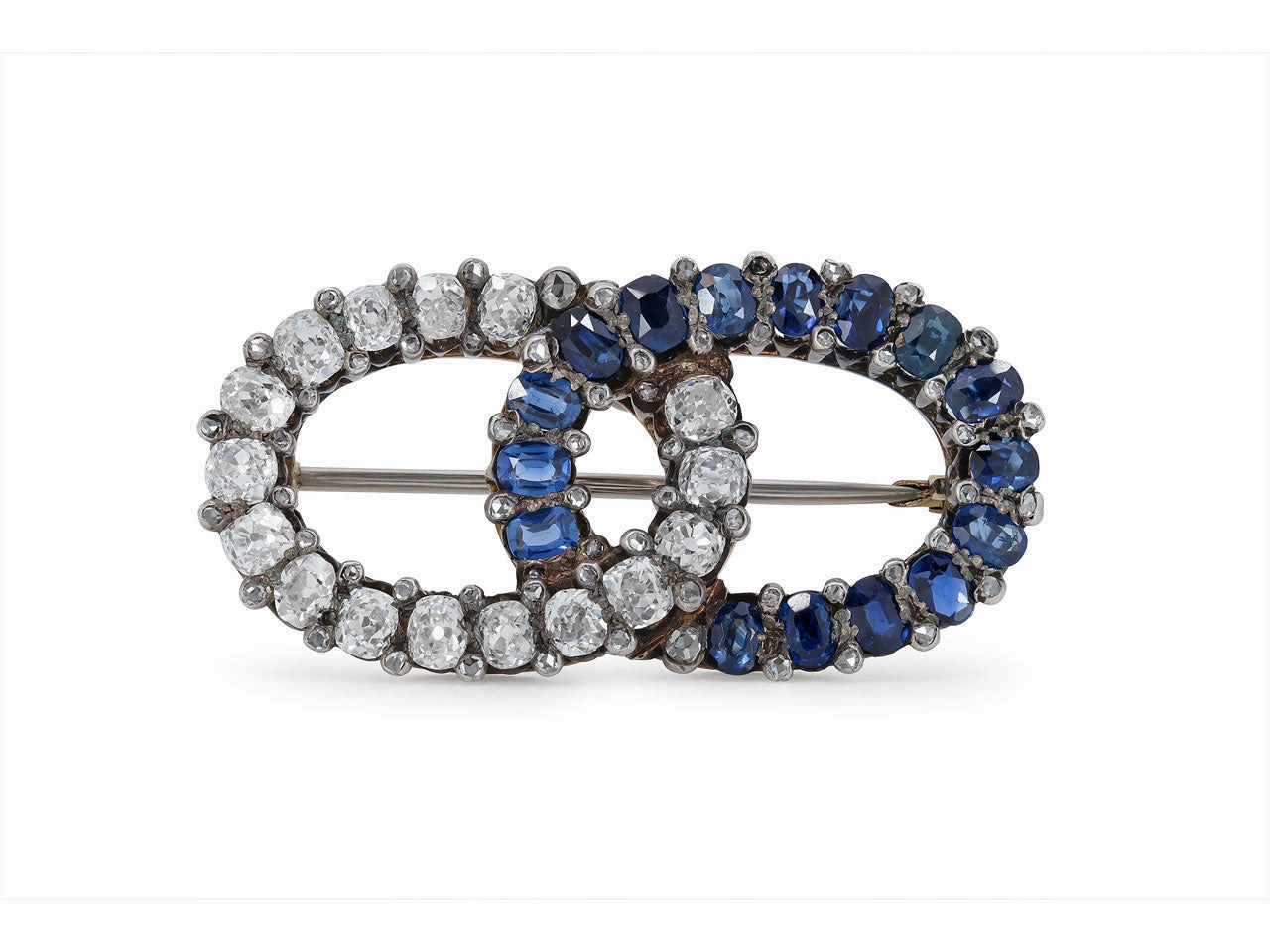 Antique Victorian Sapphire and Diamond Brooch in Silver and Gold