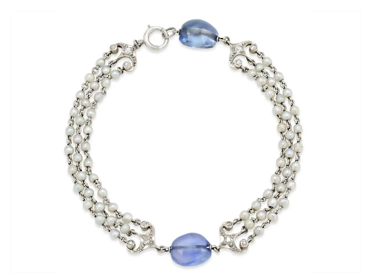 Art Deco Sapphire Bead and Seed Pearl Bracelet in 14K