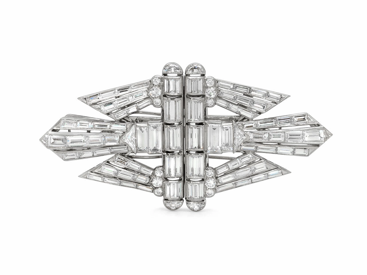 Art Deco Diamond Double Clip Brooch in Platinum