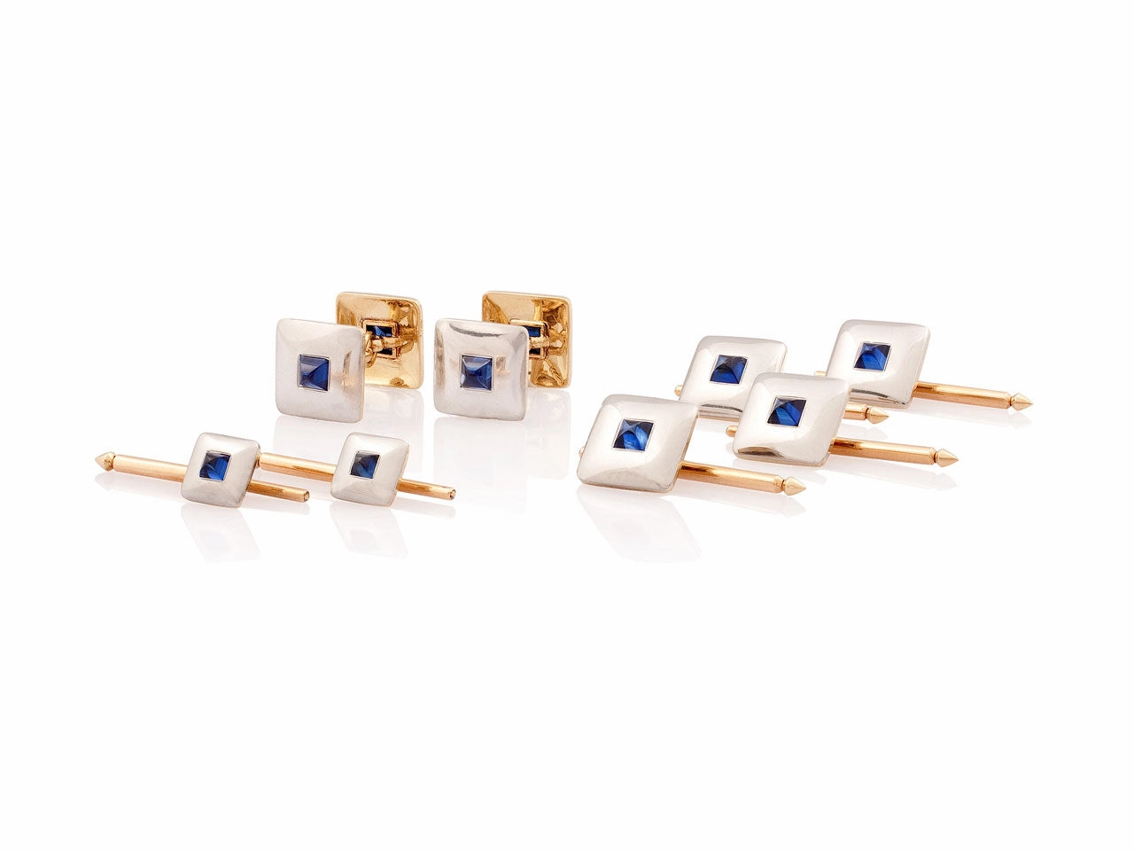 Art Deco Sapphire Dress Set in 14K Gold and Platinum