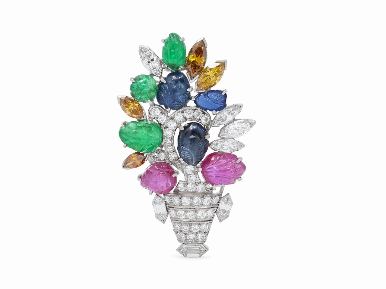 Art Deco Tutti Frutti Brooch in Platinum