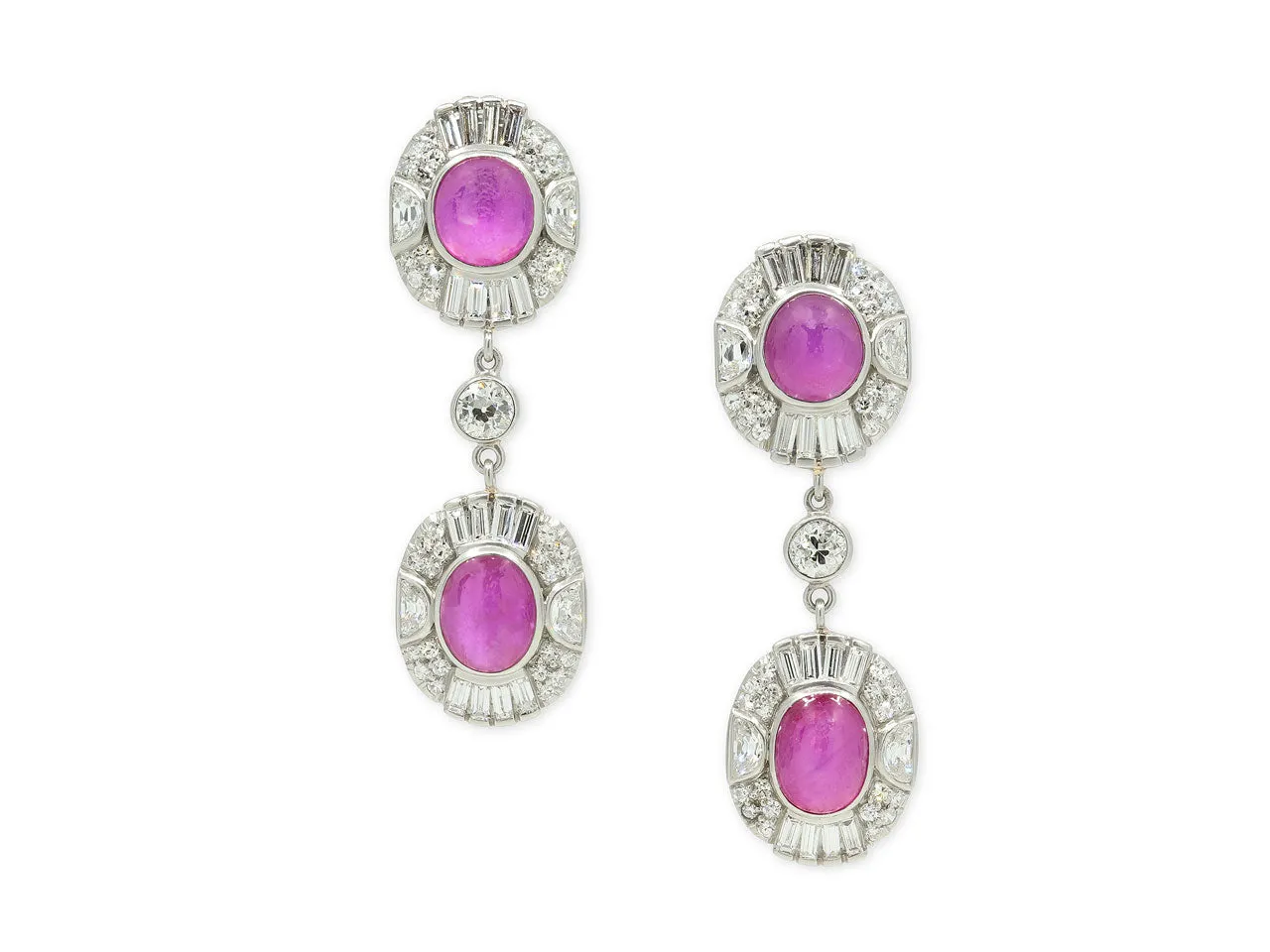 Beladora 'Reimagined' Art Deco Star Ruby and Diamond Earrings in Platinum
