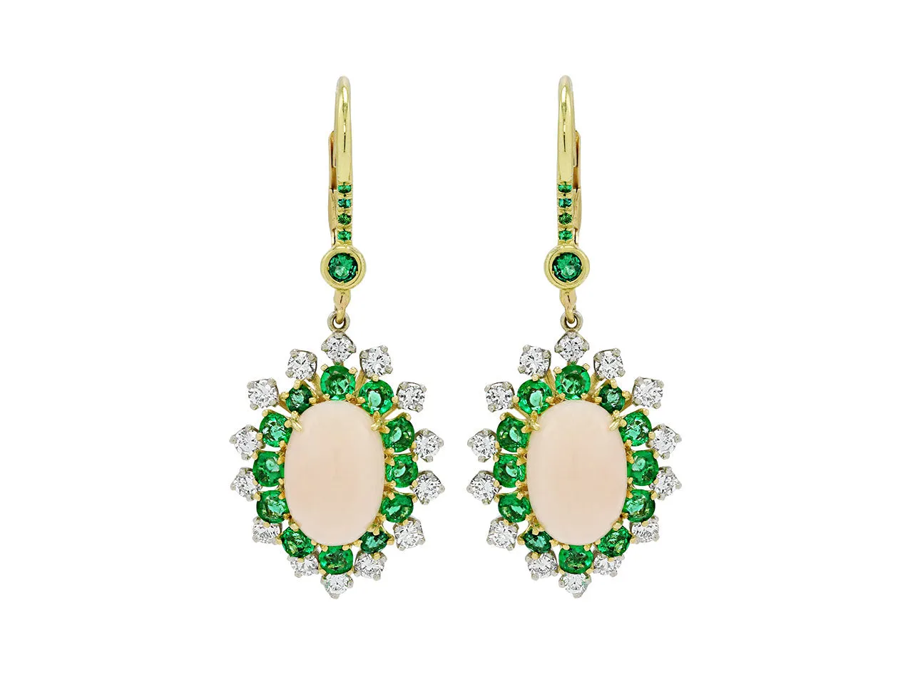 Beladora 'Reimagined' Coral, Emerald and Diamond Earrings in 18K