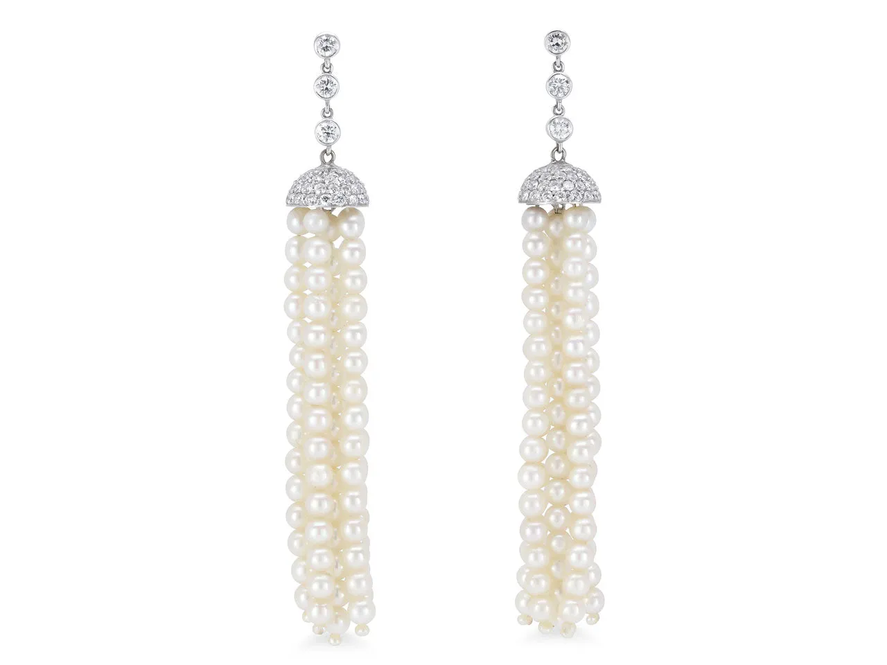 Beladora 'Reimagined' Pearl and Diamond Tassel Earrings in Platinum