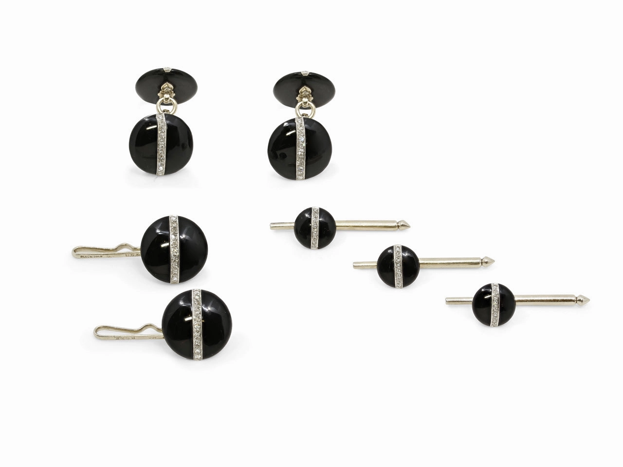 Black Starr & Frost Art Deco Onyx and Diamond Dress Set in Platinum
