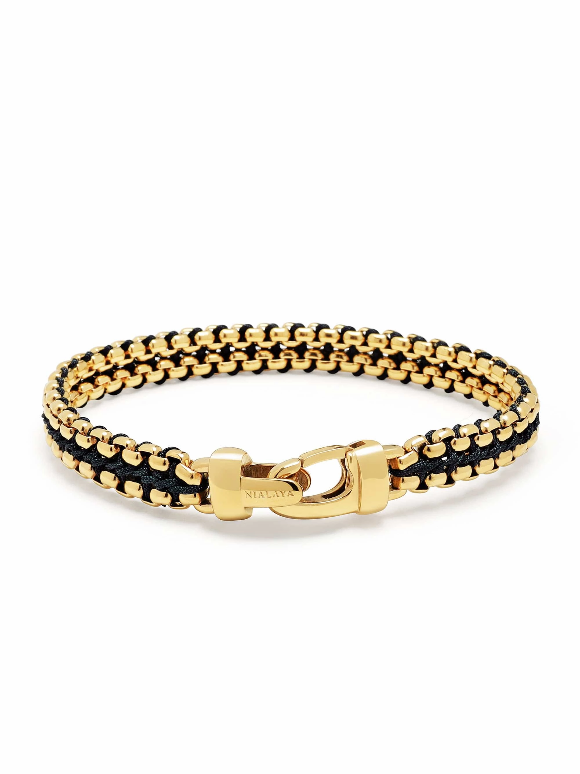 Black Woven Box Chain Bracelet in Gold