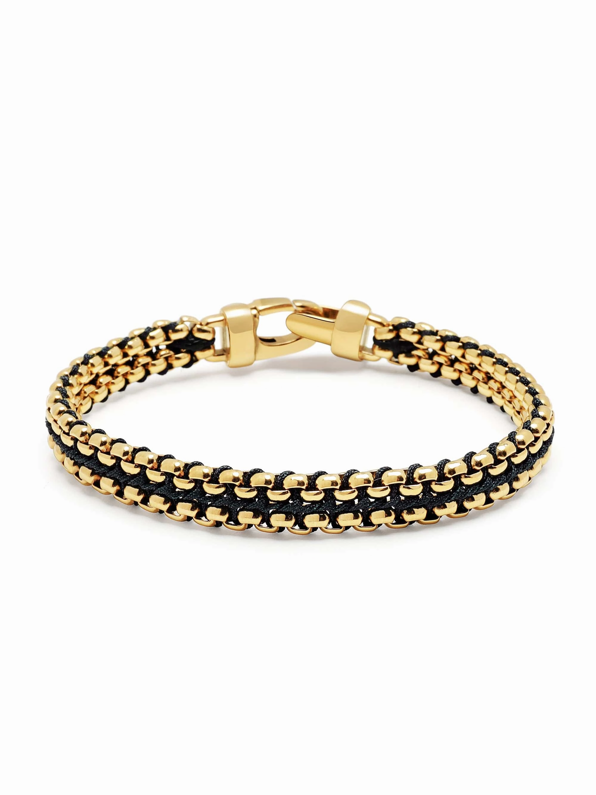Black Woven Box Chain Bracelet in Gold