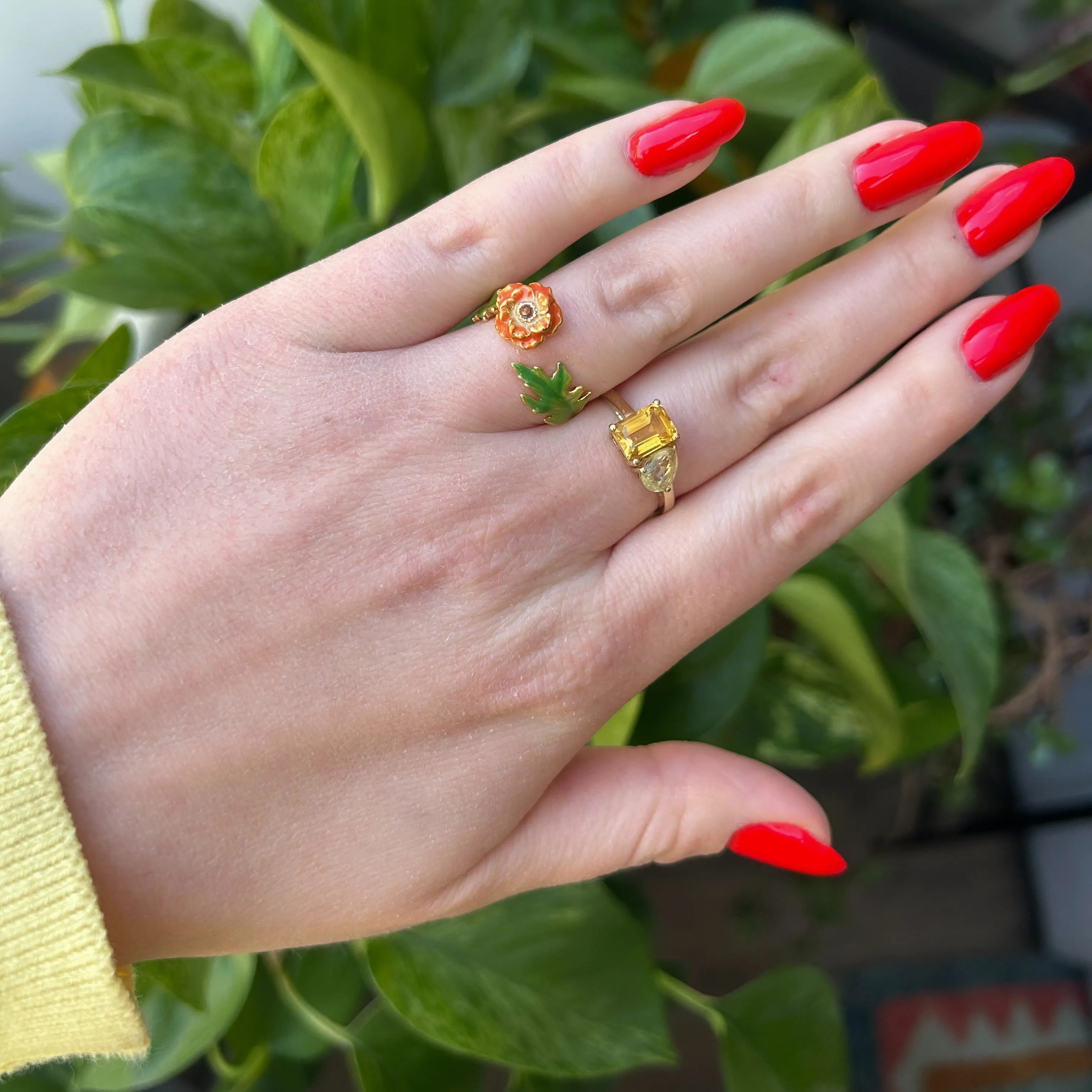 Blooming Color Adjustable Enamel Birth Flower Ring