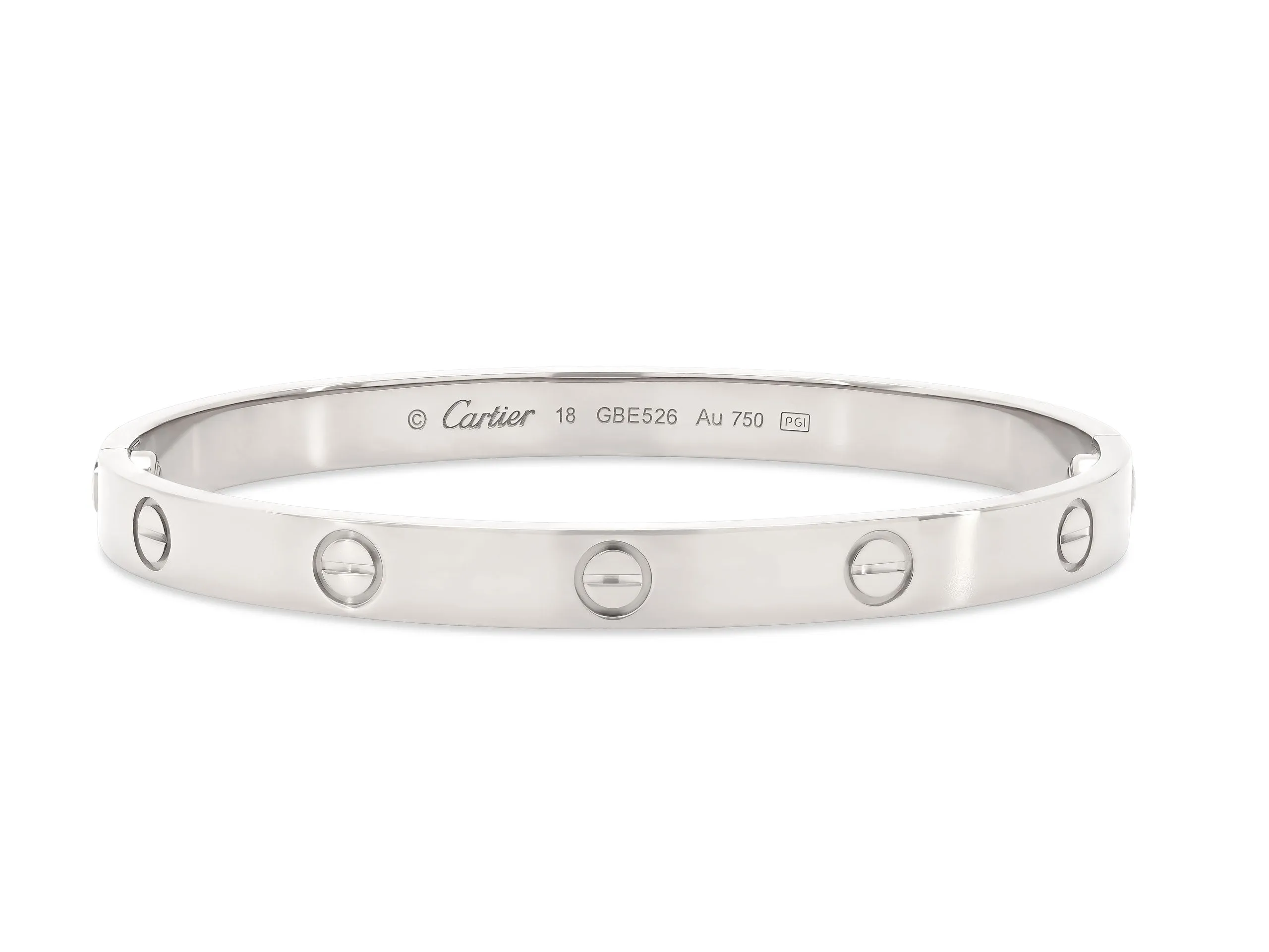 Cartier 'Love' Bracelet in 18K White Gold, Classic Model, Size 18