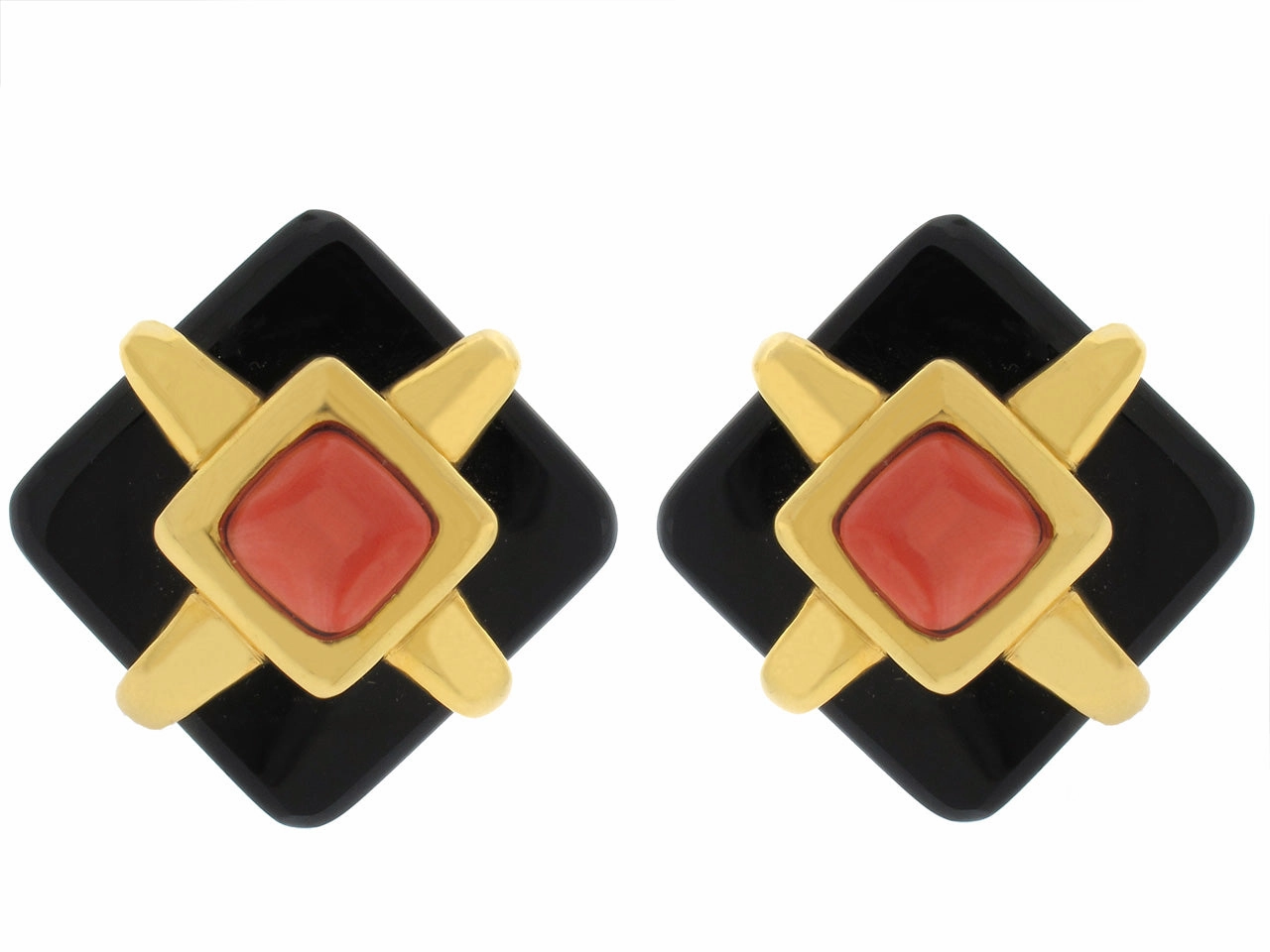 Cartier Aldo Cipullo Onyx and Coral Earrings in 18K Gold