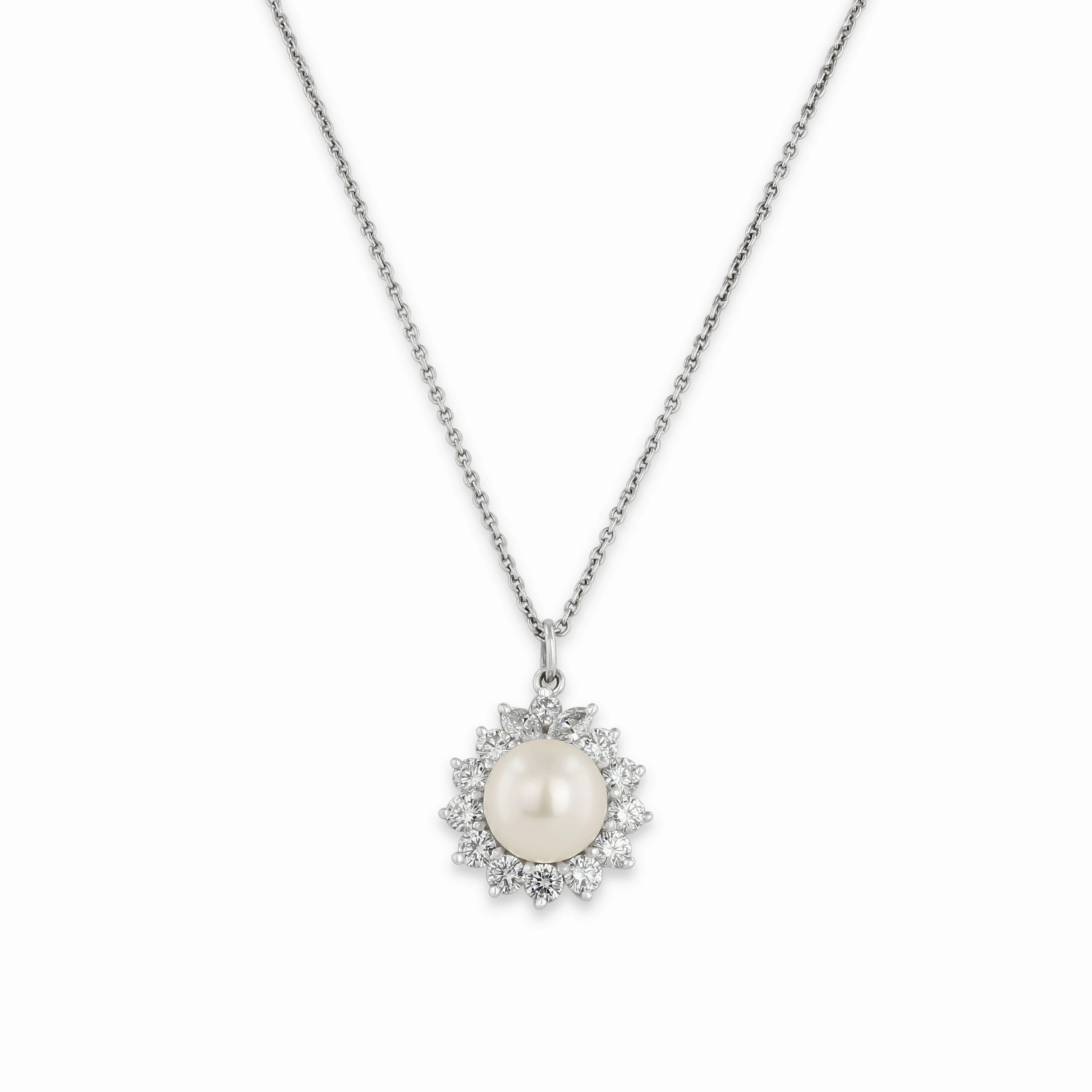 Cultured Pearl and Diamond Pendant in Platinum