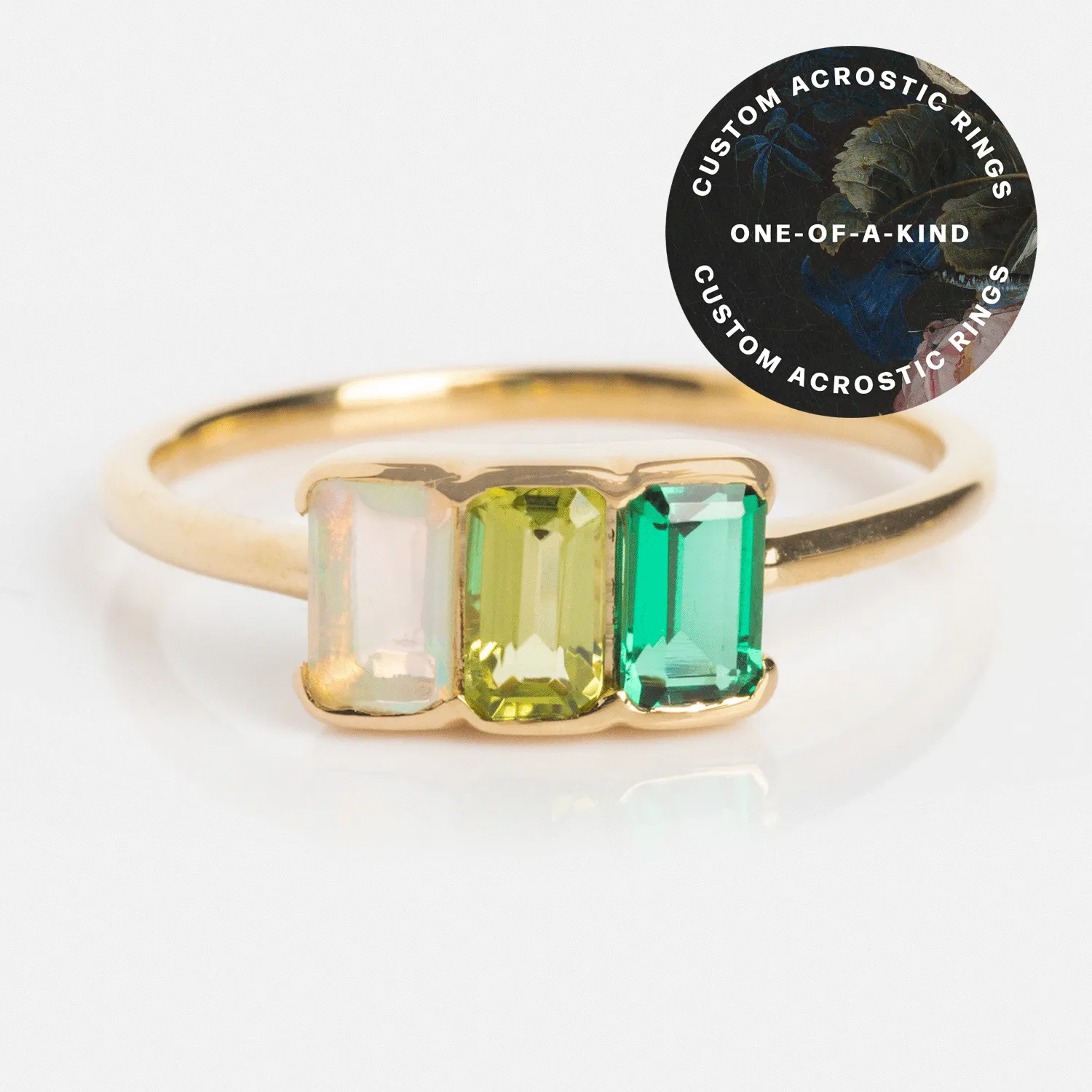 Customizable Acrostic Baguette Gemstone Ring