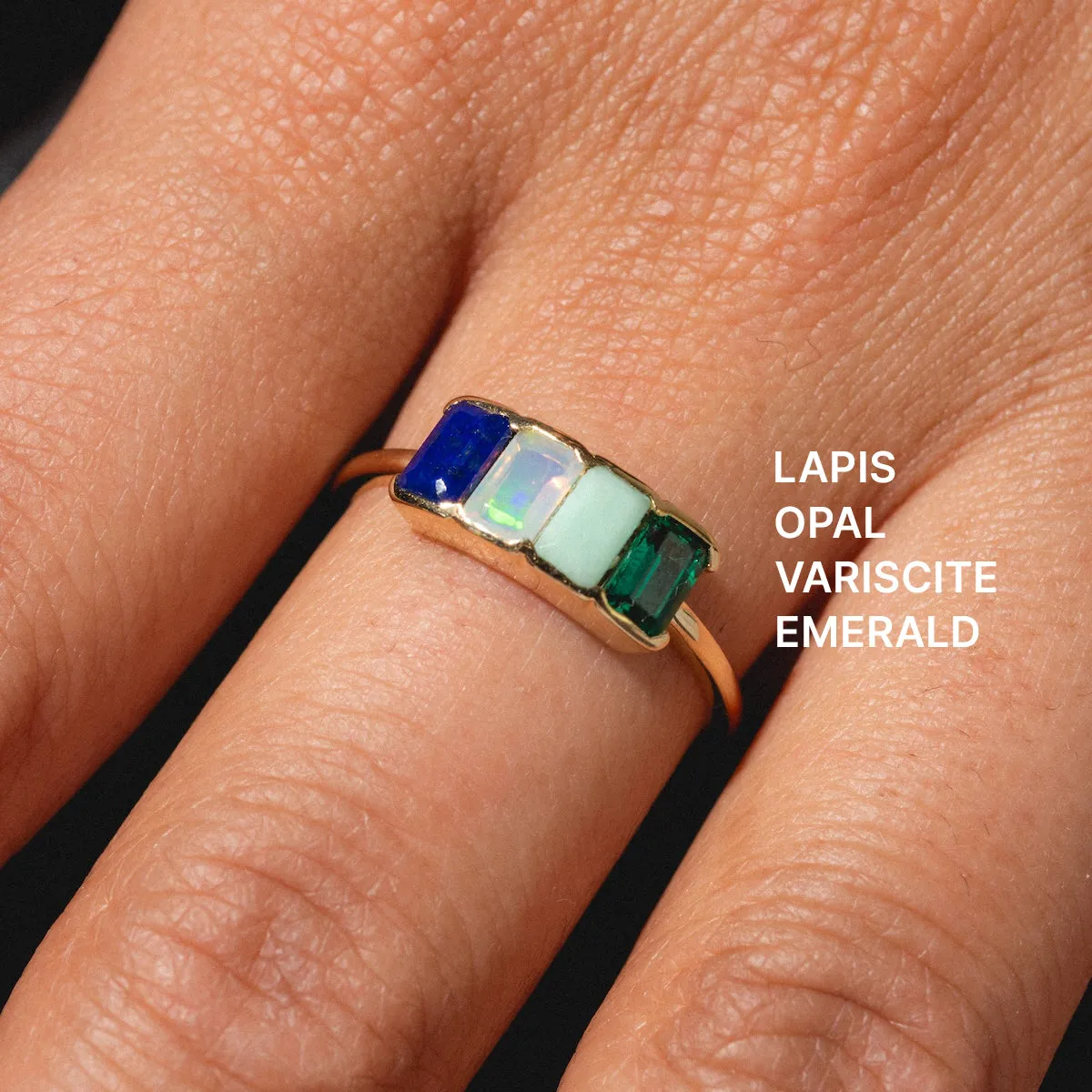 Customizable Acrostic Baguette Gemstone Ring