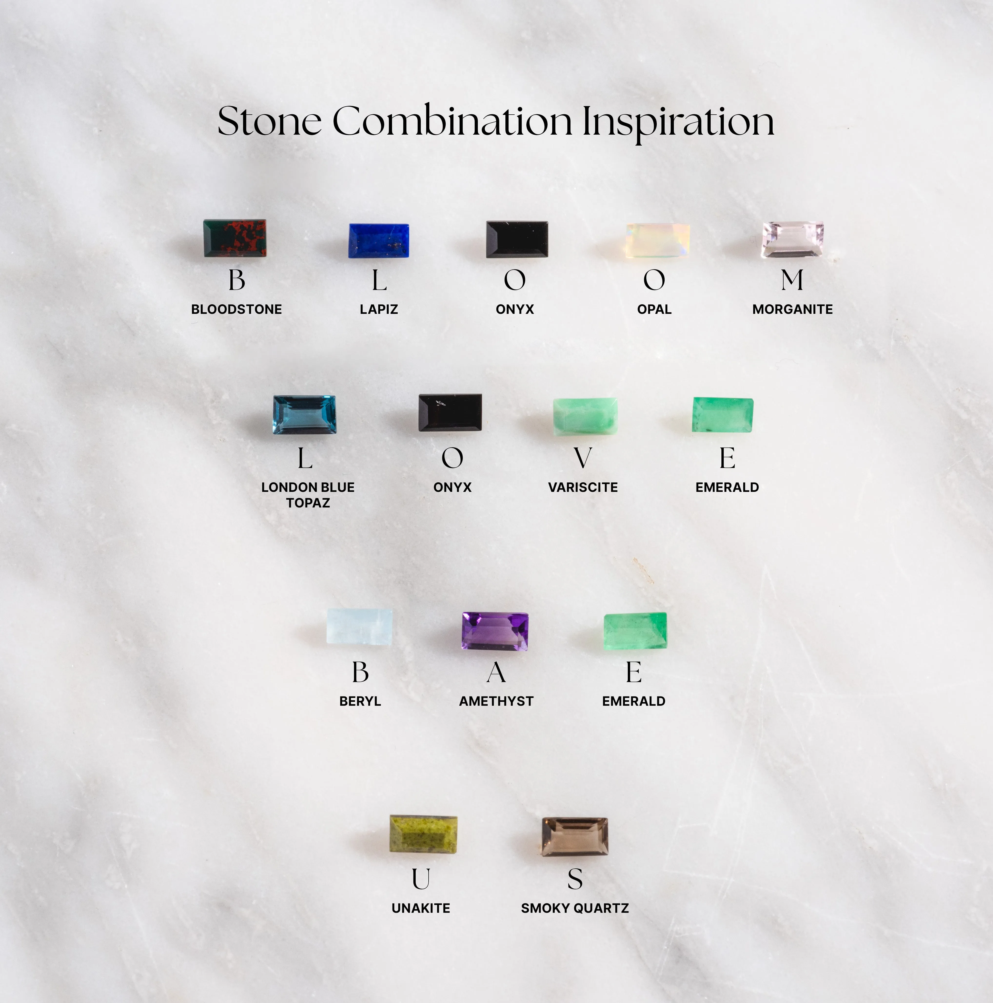 Customizable Acrostic Baguette Gemstone Ring
