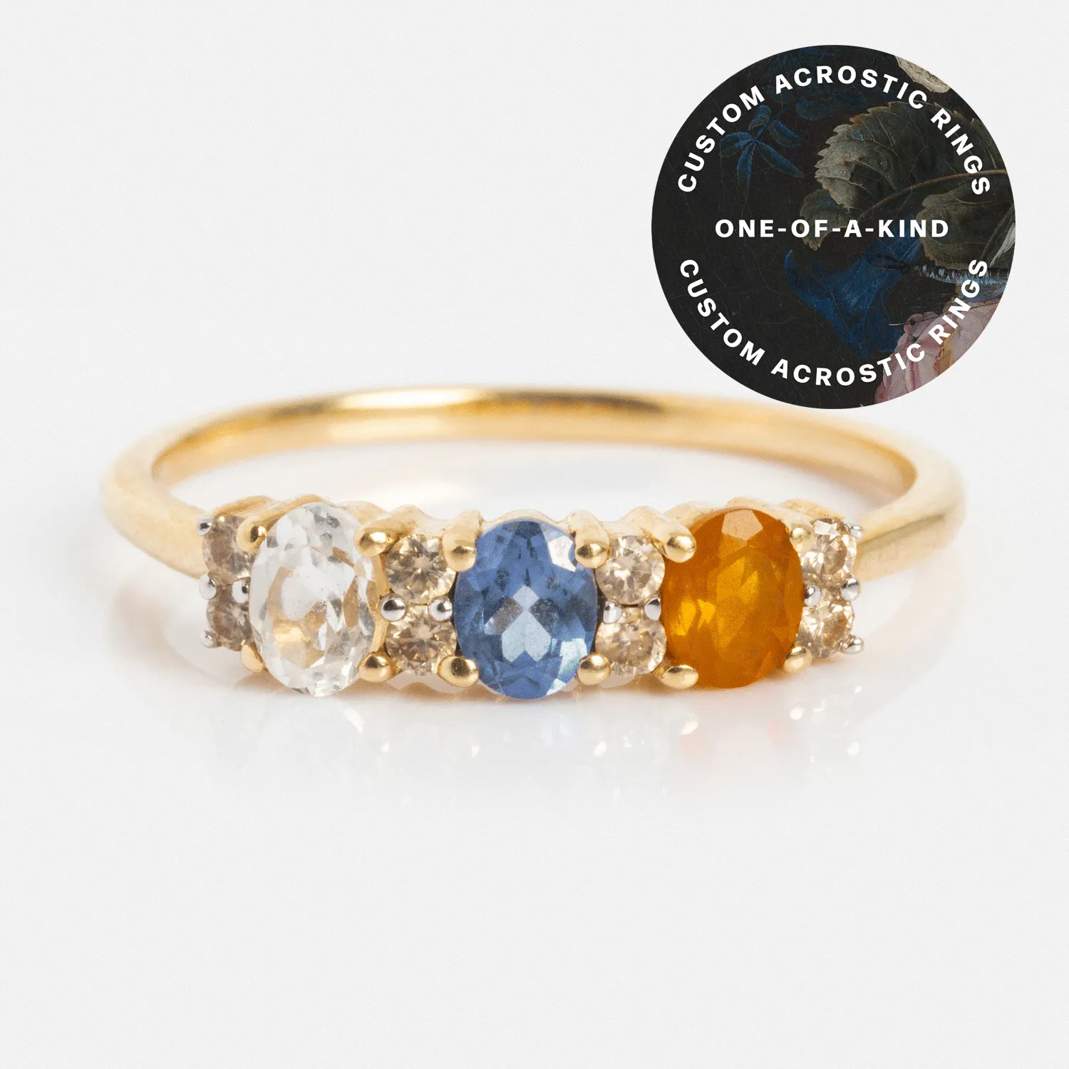 Customizable Acrostic Oval Gemstone Ring