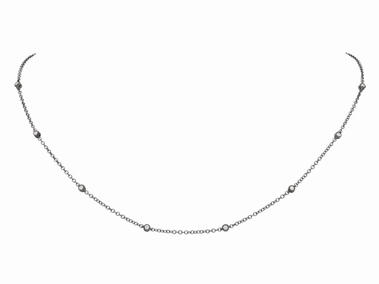 Diamond Station Necklace in 18K Blackened Gold