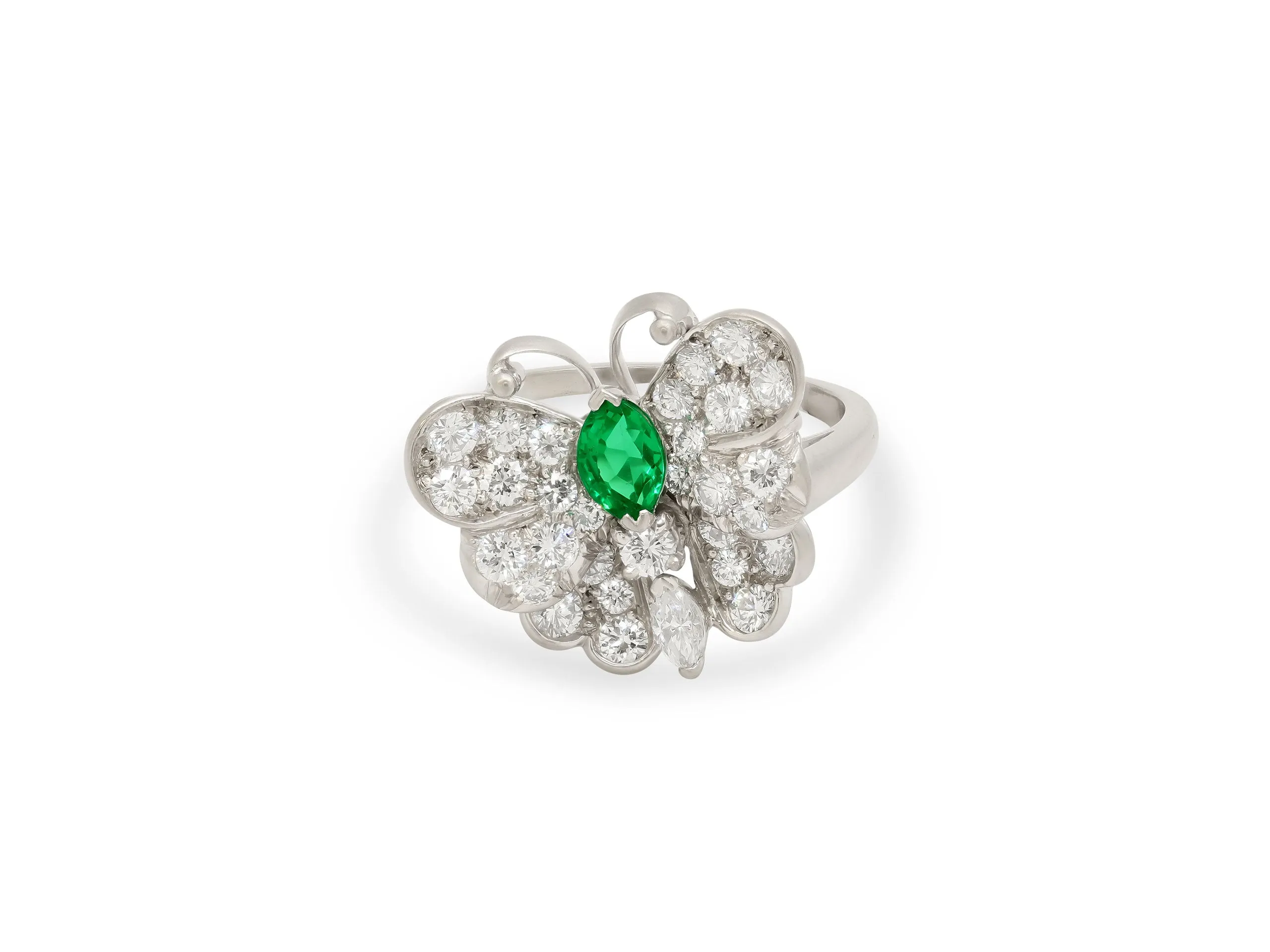 Emerald and Diamond Butterfly Ring Platinum