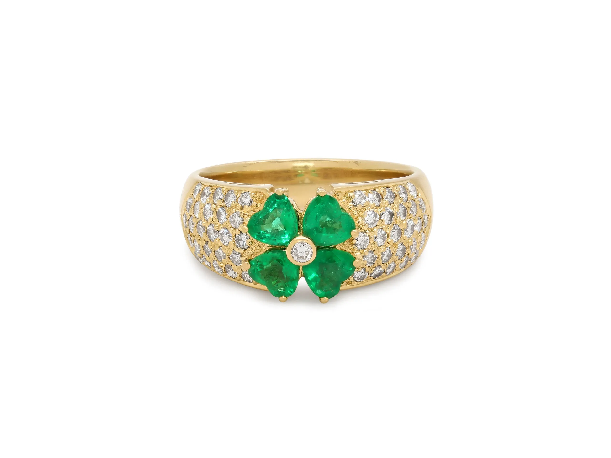 Emerald and Diamond Clover Ring 18K Gold