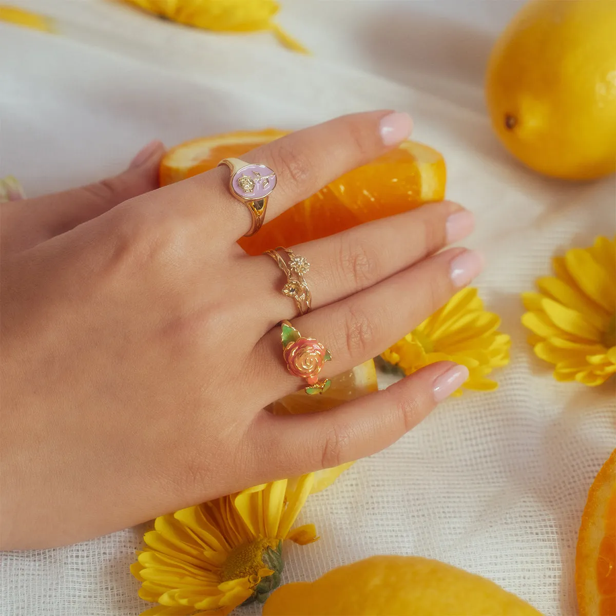 Enamel Birth Flower Signet Ring