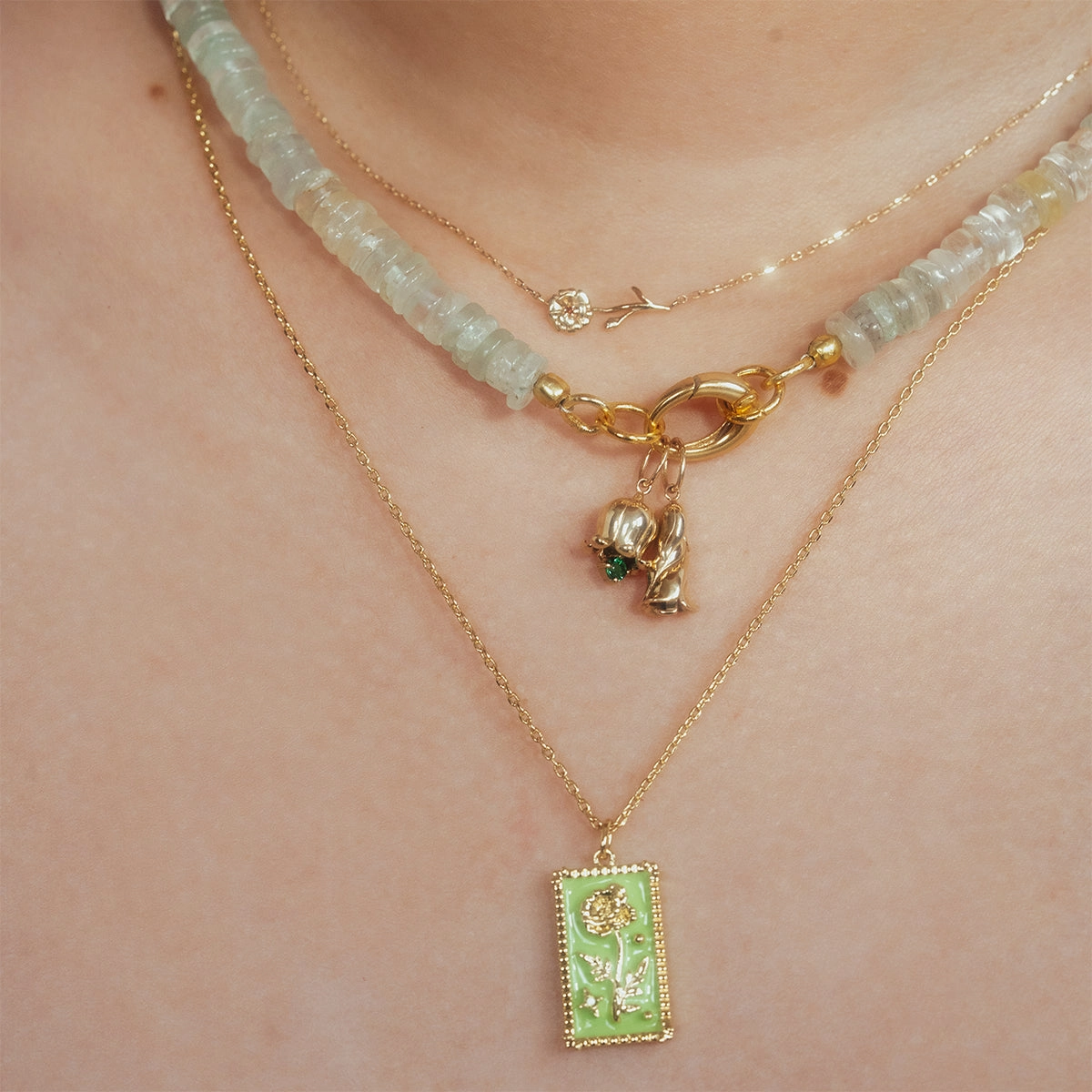 Enamel Birth Flower Pendant Necklace