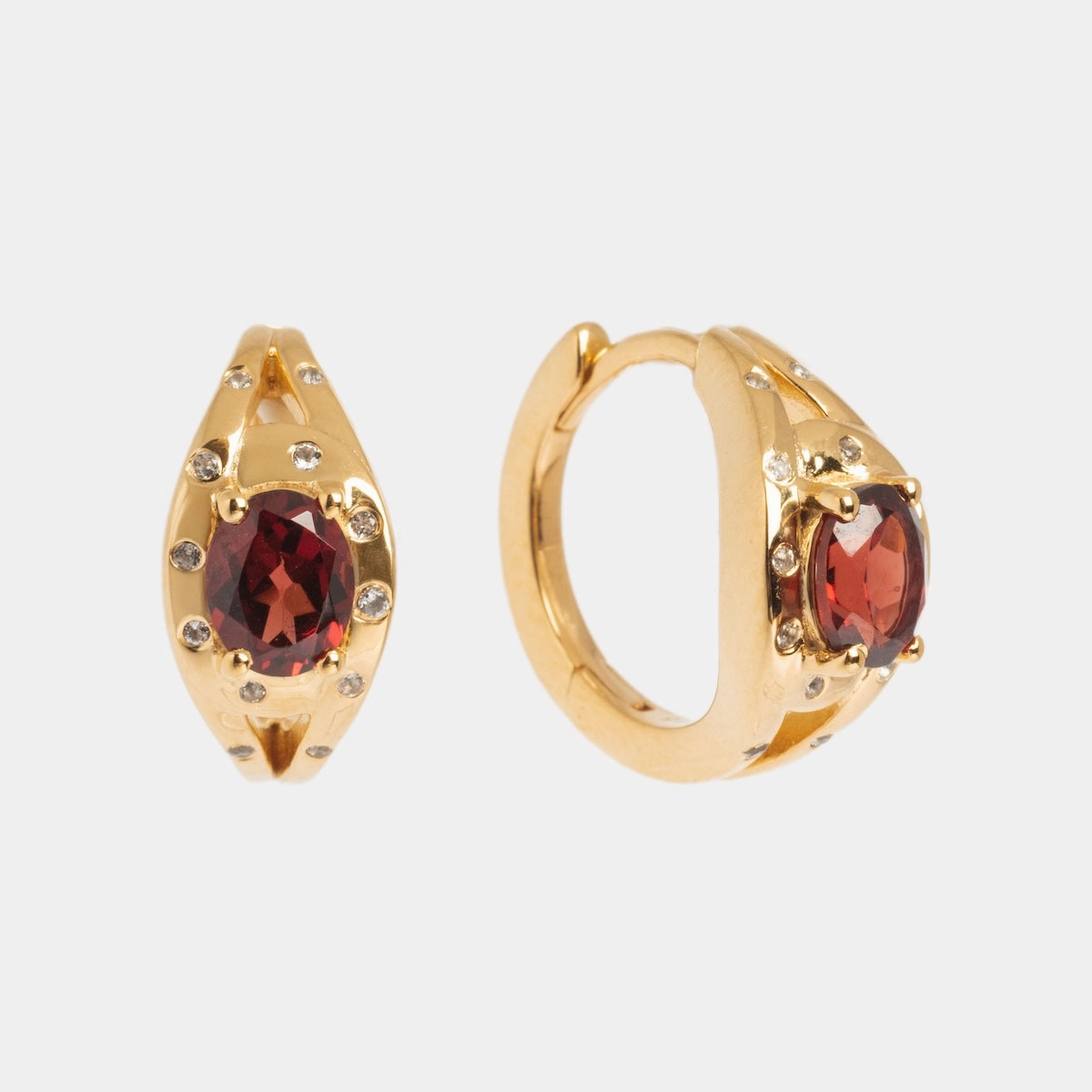 Gilded Garnet Huggie Hoops