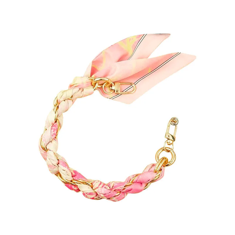 Gold Phone Chain with Pink Ocean Scarf - Short O