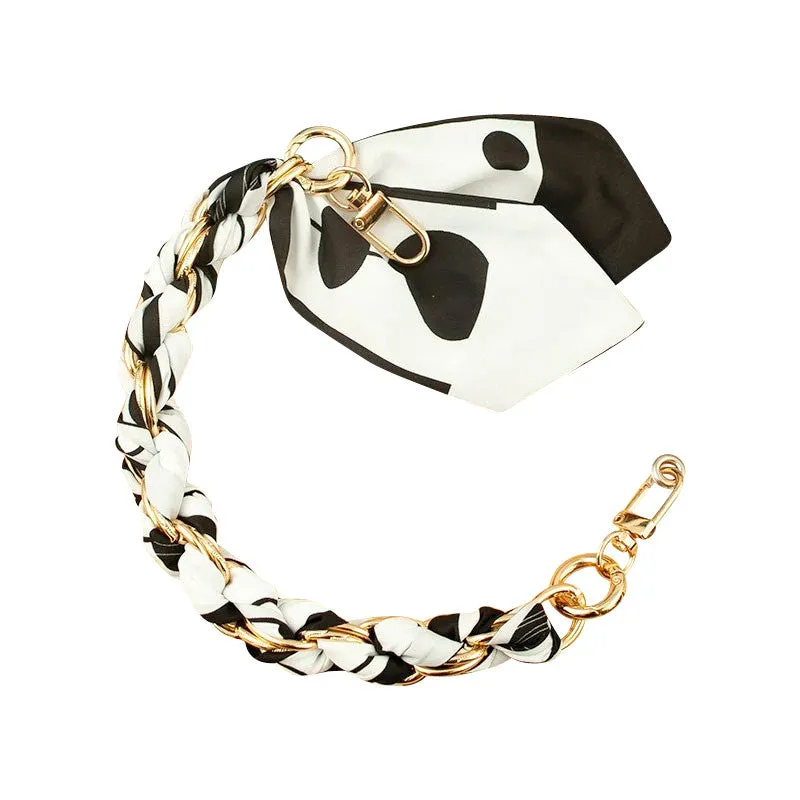 Gold Phone Chain with Scarf Black and White- Short D