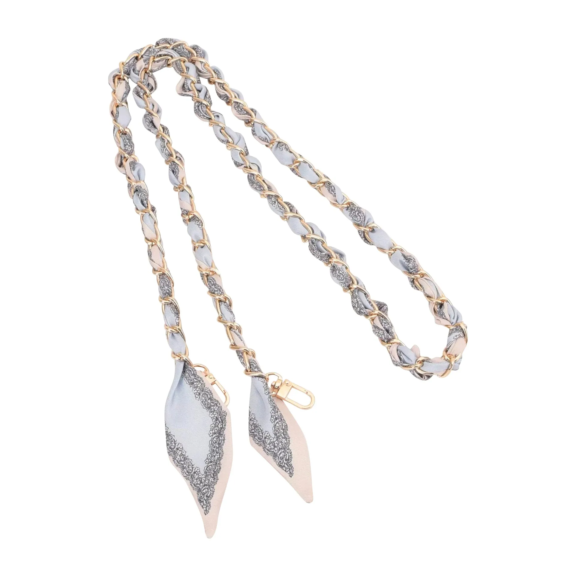 Gold Phone Chain with Scarf Blue Cream - Long C