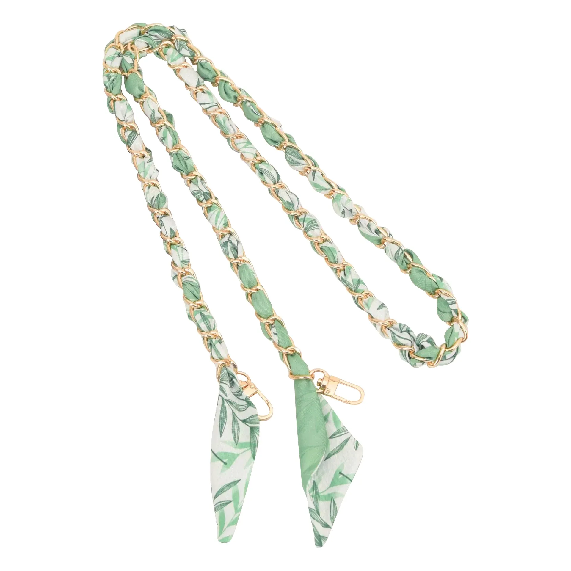 Gold Phone Chain with Scarf Green Palm - Long D