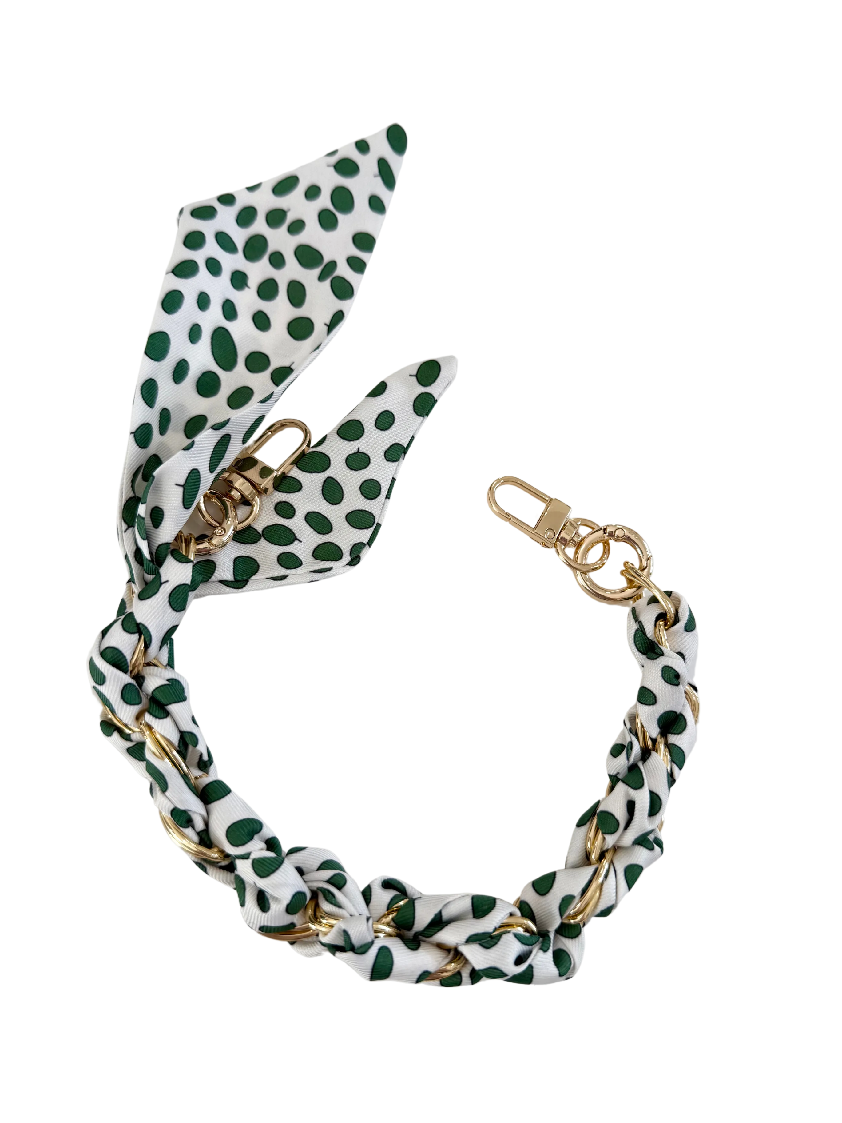 Gold Phone Chain with Scarf Ivory and Green - Short S