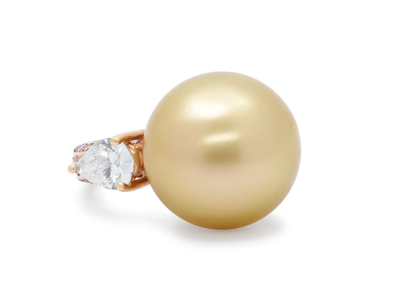 Gold South Sea Pearl and Pink and White Diamond Ring in 18K
