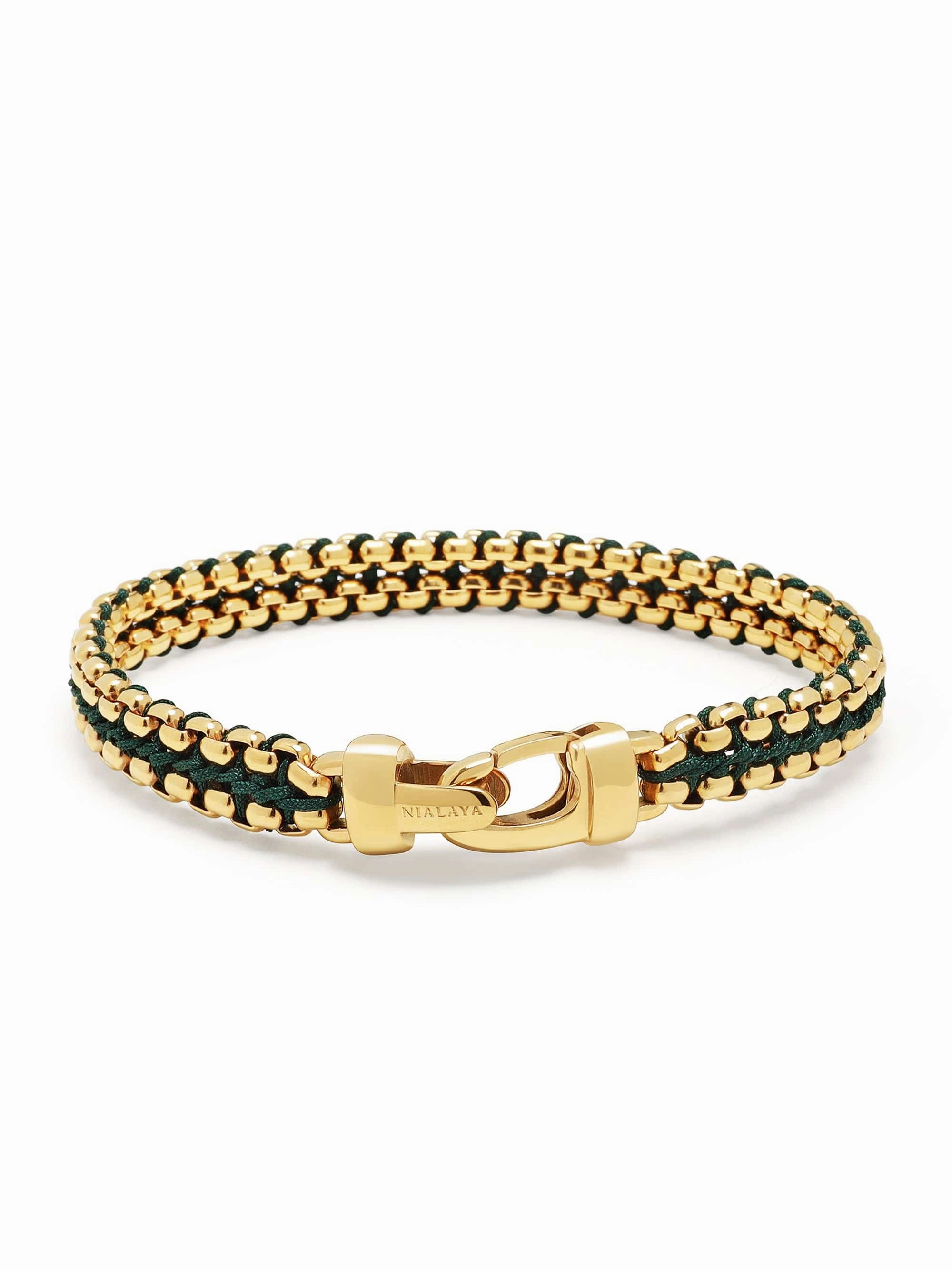 Green Woven Box Chain Bracelet in Gold
