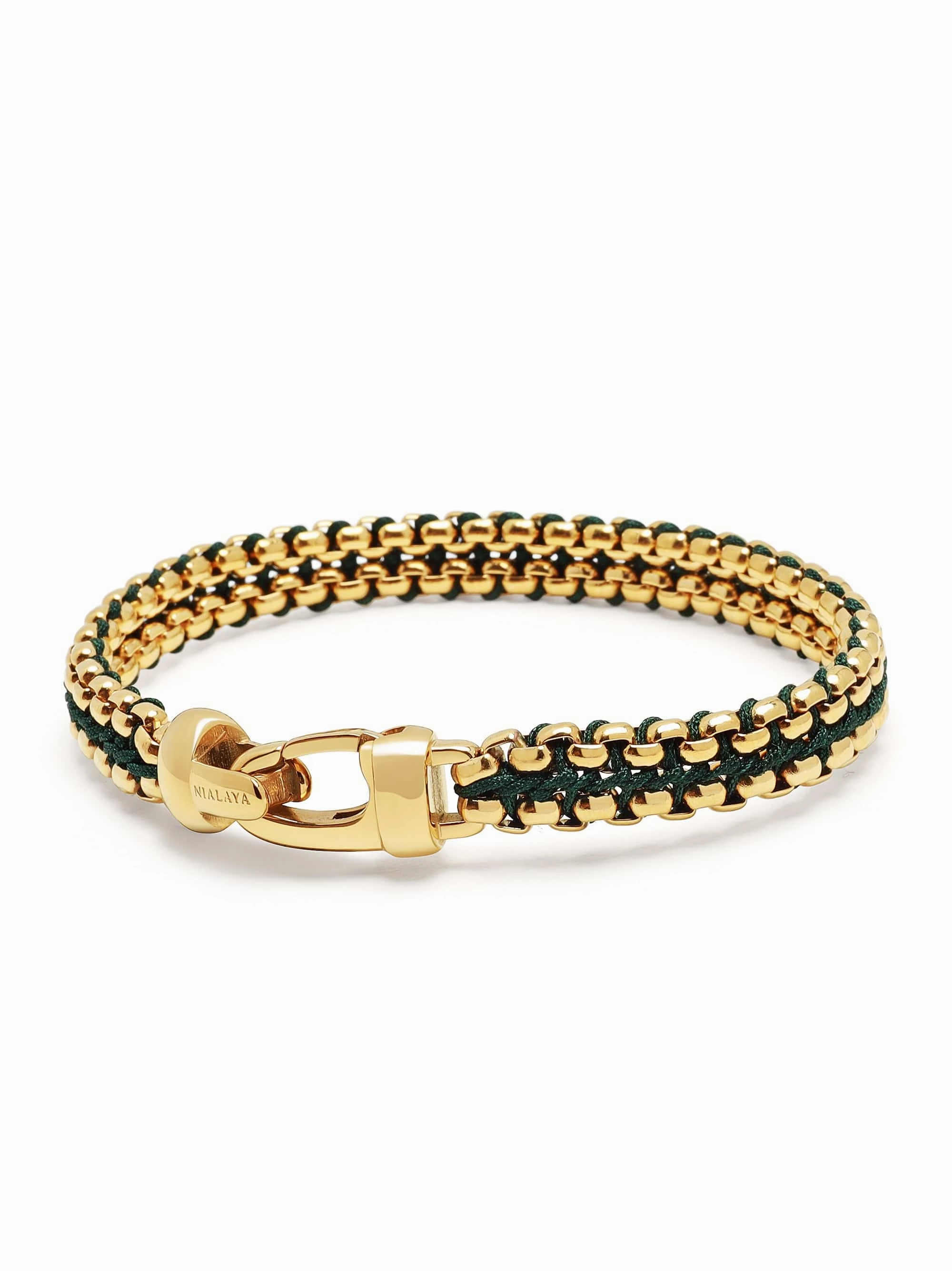 Green Woven Box Chain Bracelet in Gold