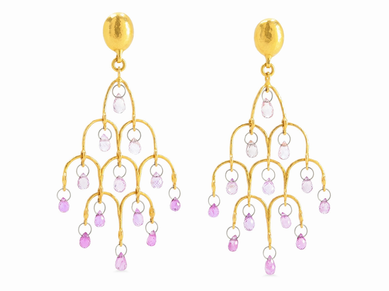 Gurhan 'Delicate Dew' Pink Sapphire Briolette Chandelier Earrings in 22K Gold