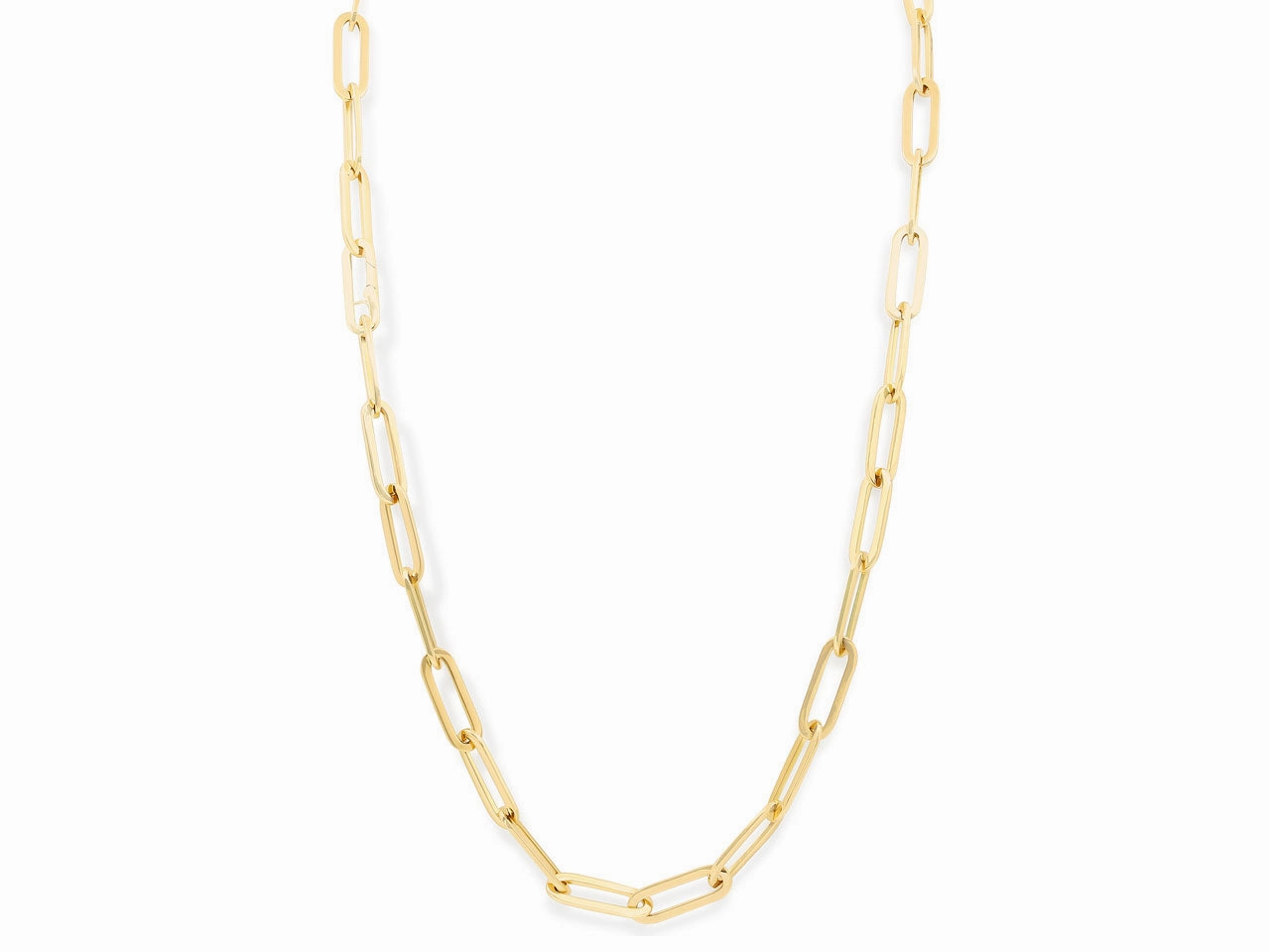 Italian 'Paperclip' Elongated Link Necklace in 18K Gold, 33 Inches, by Beladora