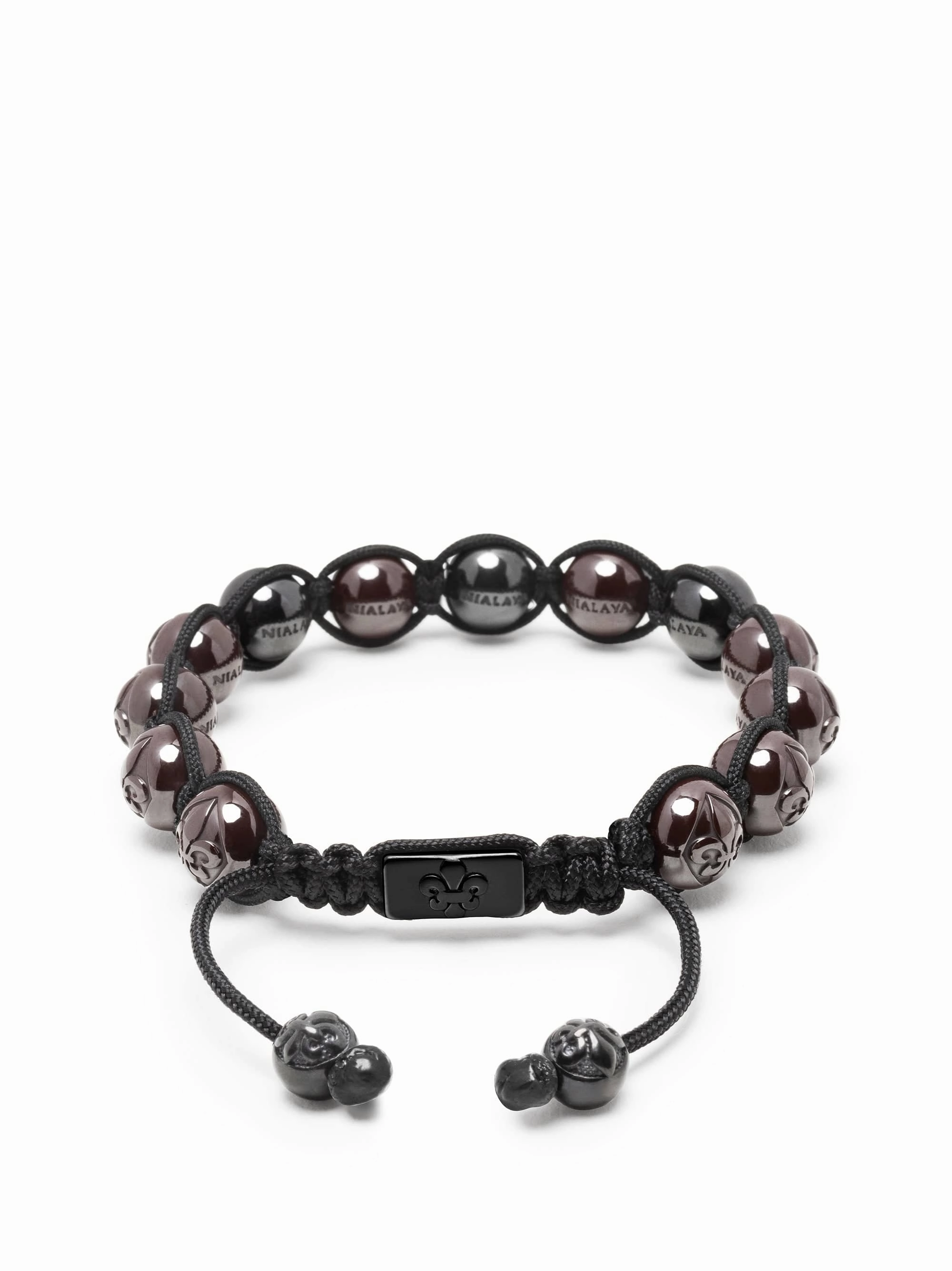 Men's Beaded Bracelet with Black & Burgundy Ceramic Balls