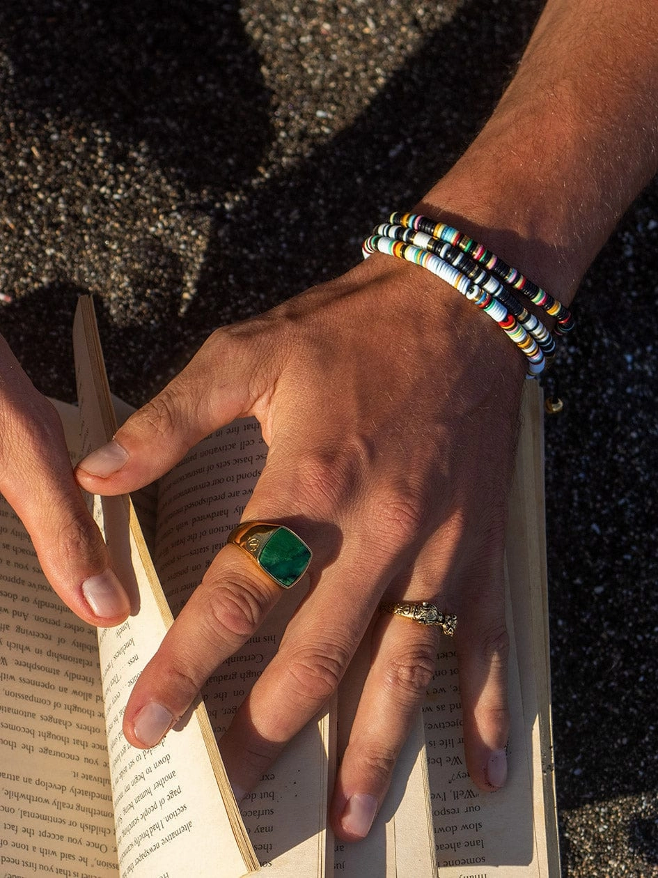 Men's Beaded Bracelet with Black Disc Beads and Gold