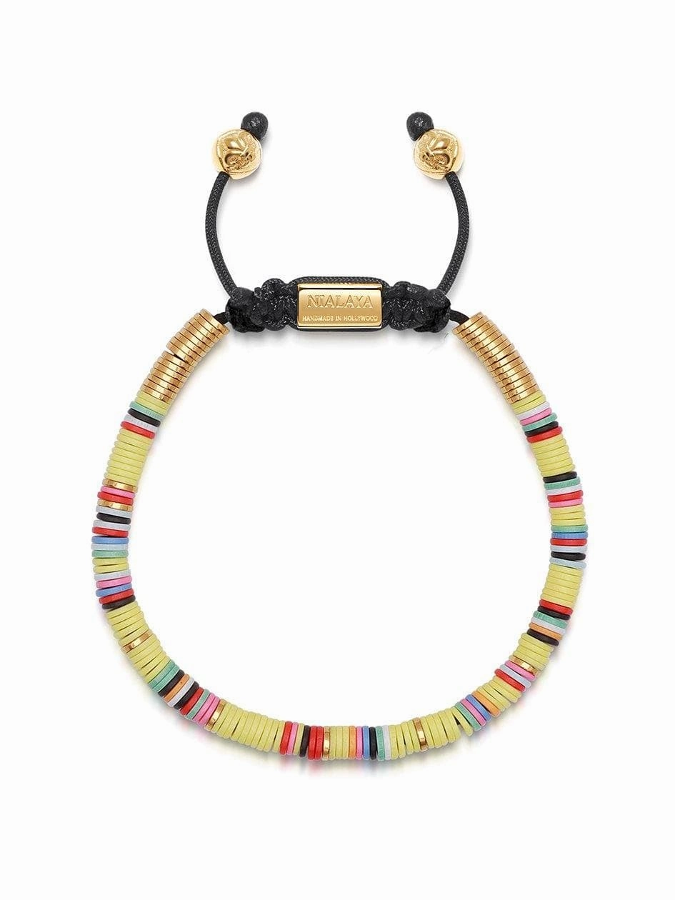 Men's Beaded Bracelet with Lemon Yellow Disc Beads and Gold