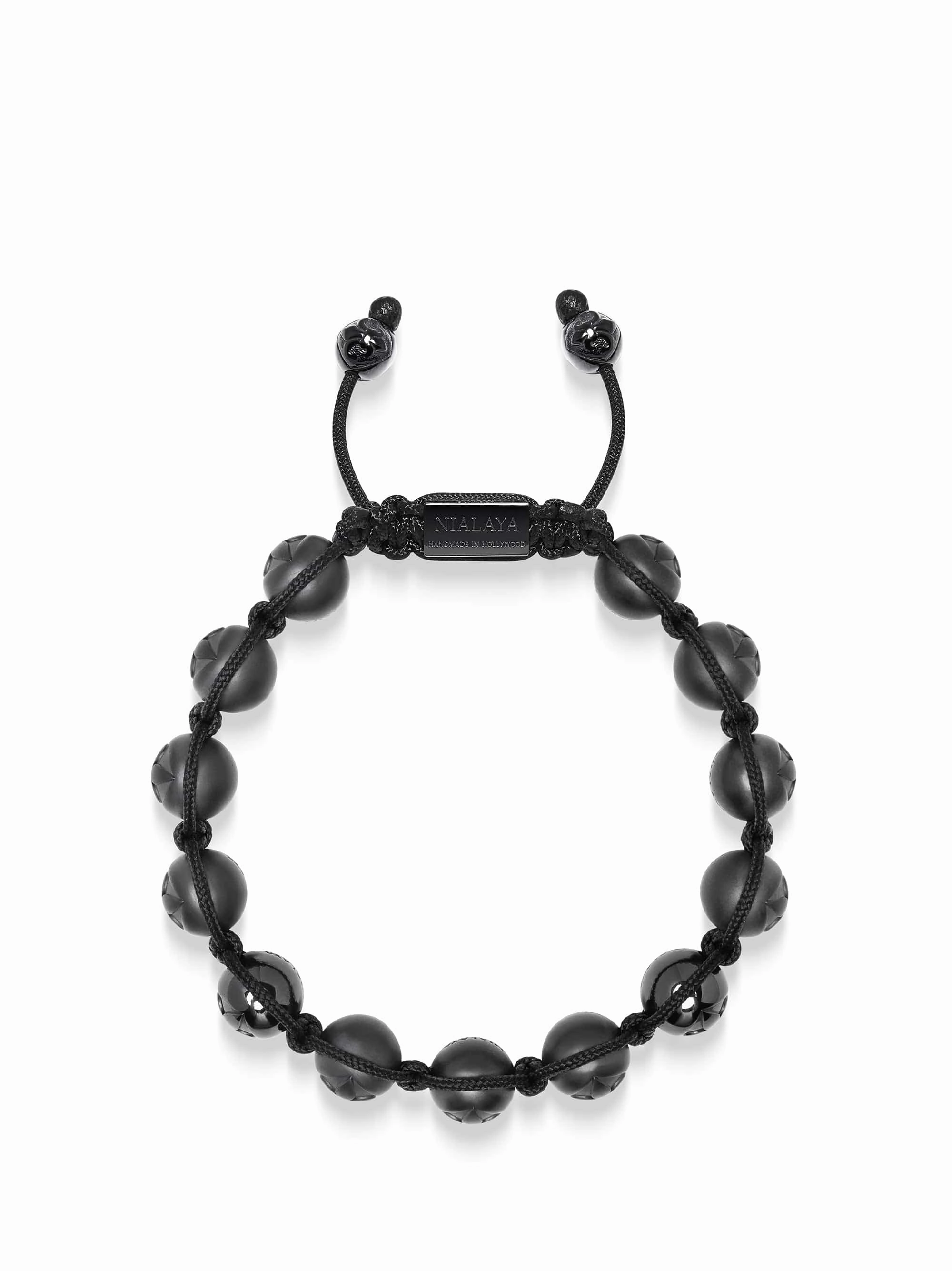 Men's Beaded Bracelet with Matte Black & Glossy Black Ceramic Beads