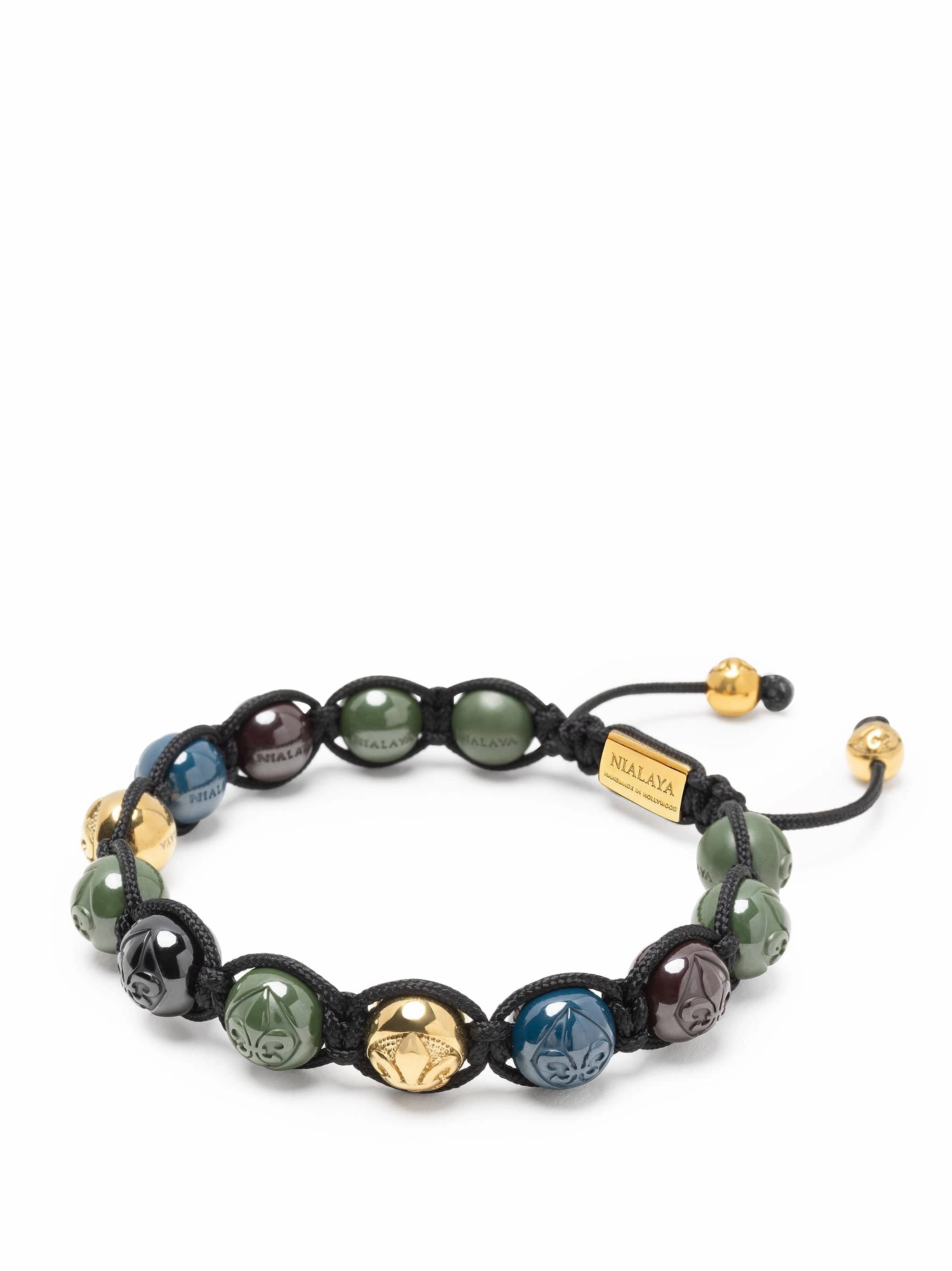 Men's Beaded Bracelet with Multicolored Ceramic & Gold Balls