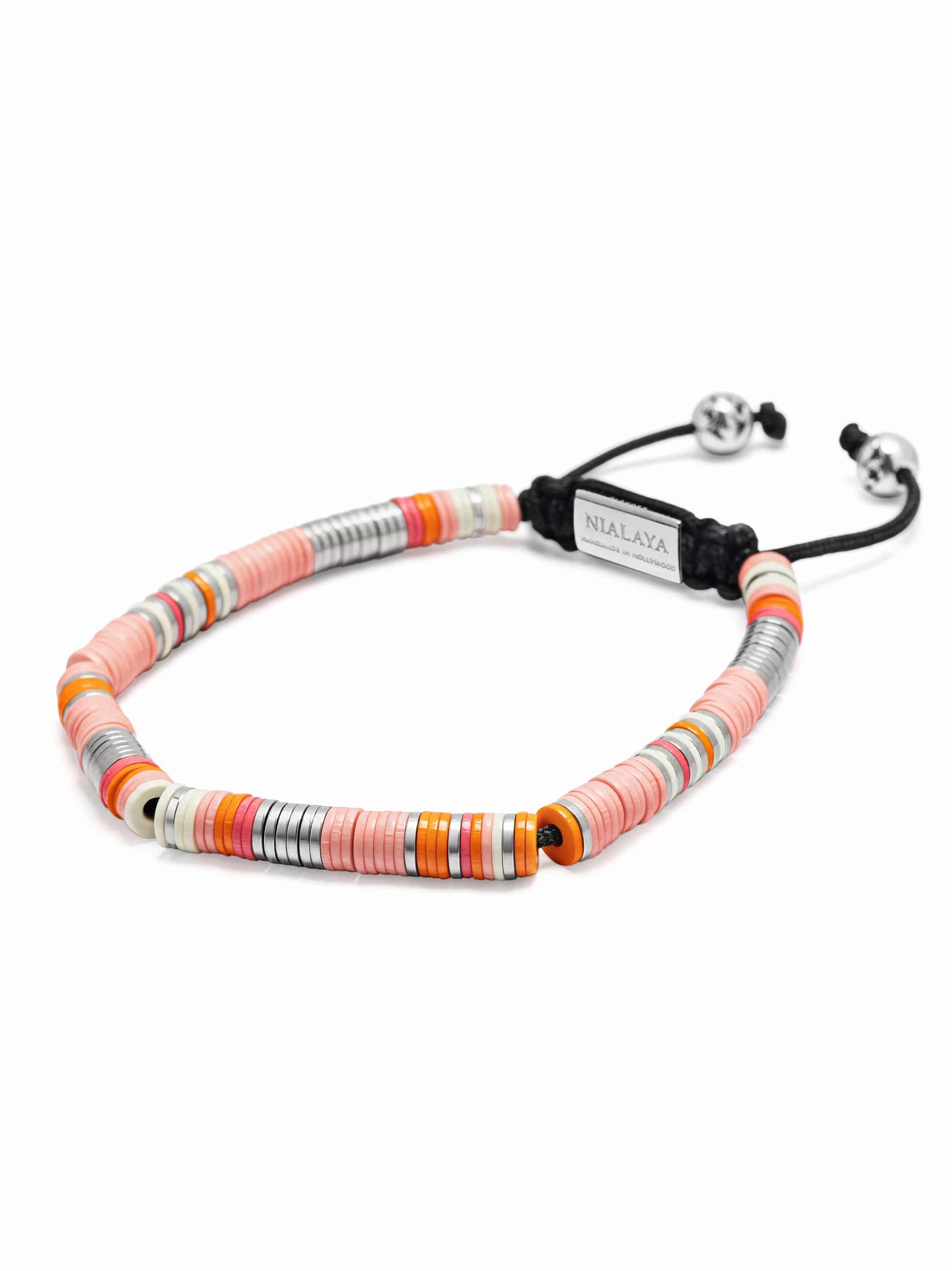 Men's Beaded Bracelet with Pink and Silver Disc Beads