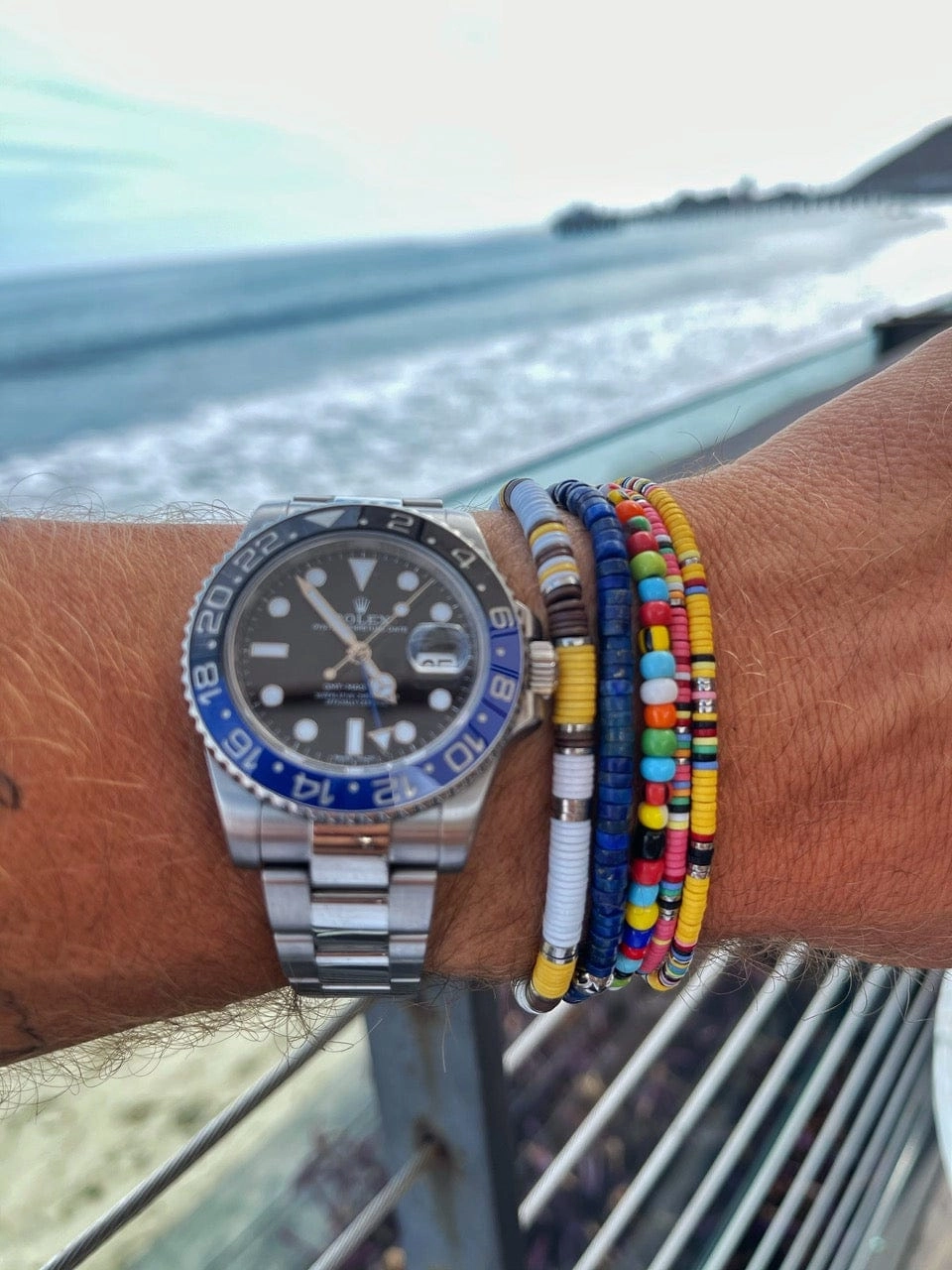 Men's Beaded Bracelet with Yellow Mini Disc Beads