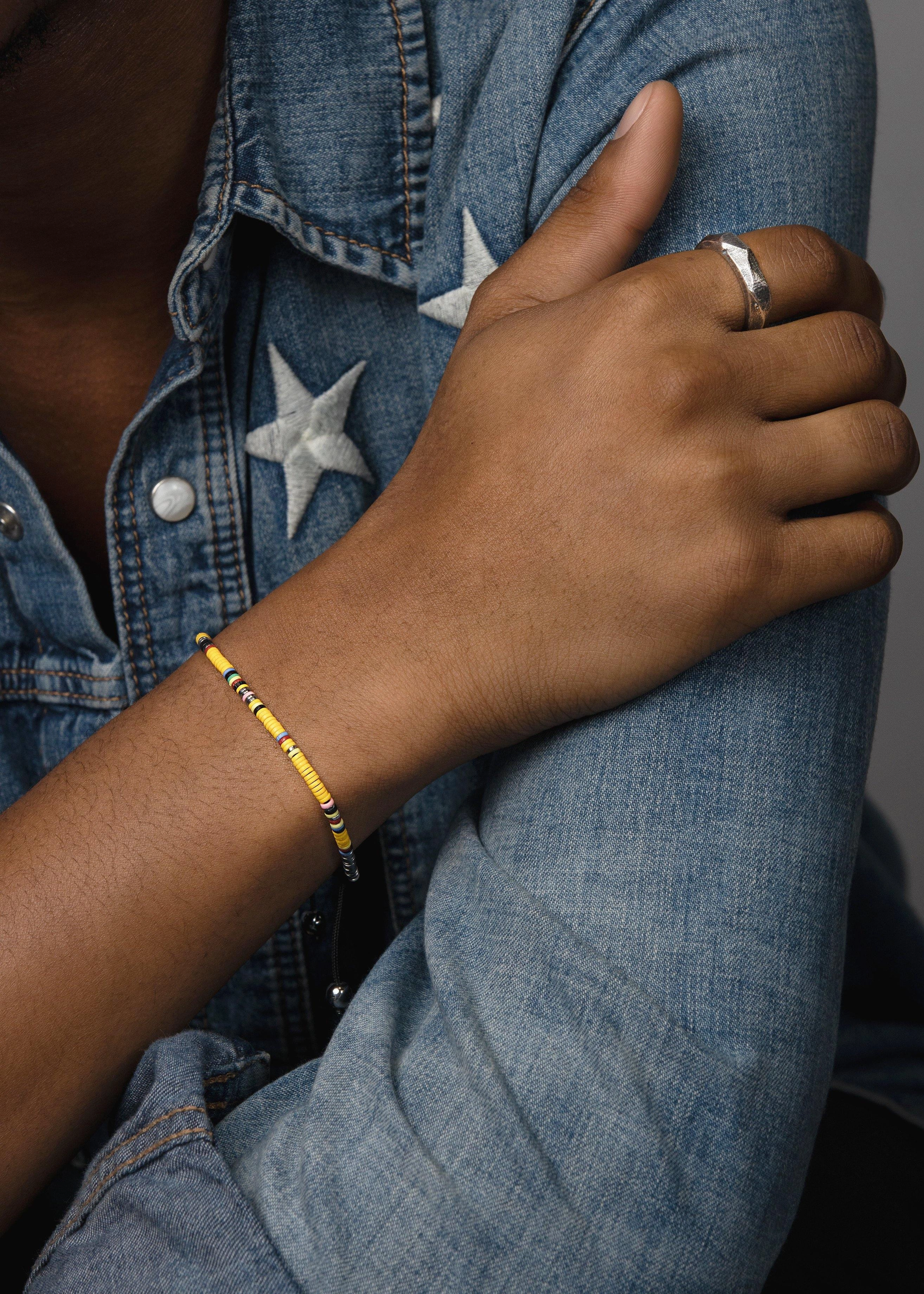 Men's Beaded Bracelet with Yellow Mini Disc Beads