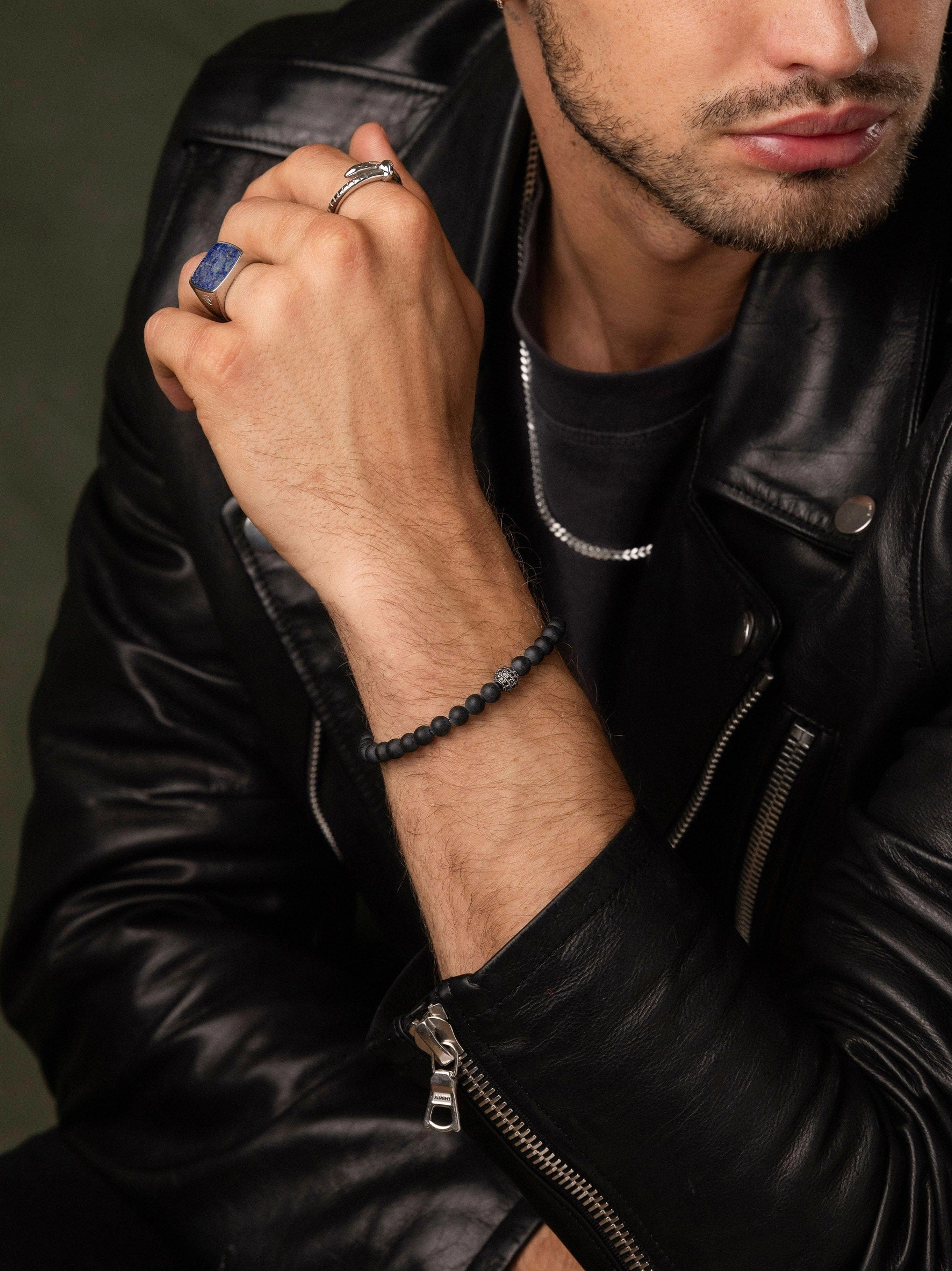 Men's Black Diamond Wristband with Onyx